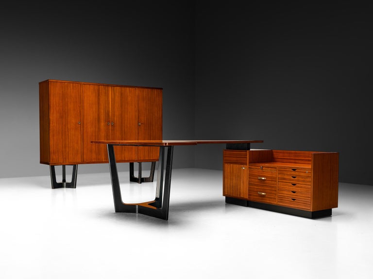 1950s Mid-Century Modern French Desk with Return in Mahogany