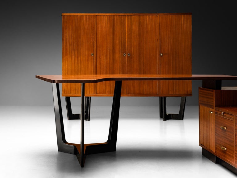 1950s Mid-Century Modern French Desk with Return in Mahogany