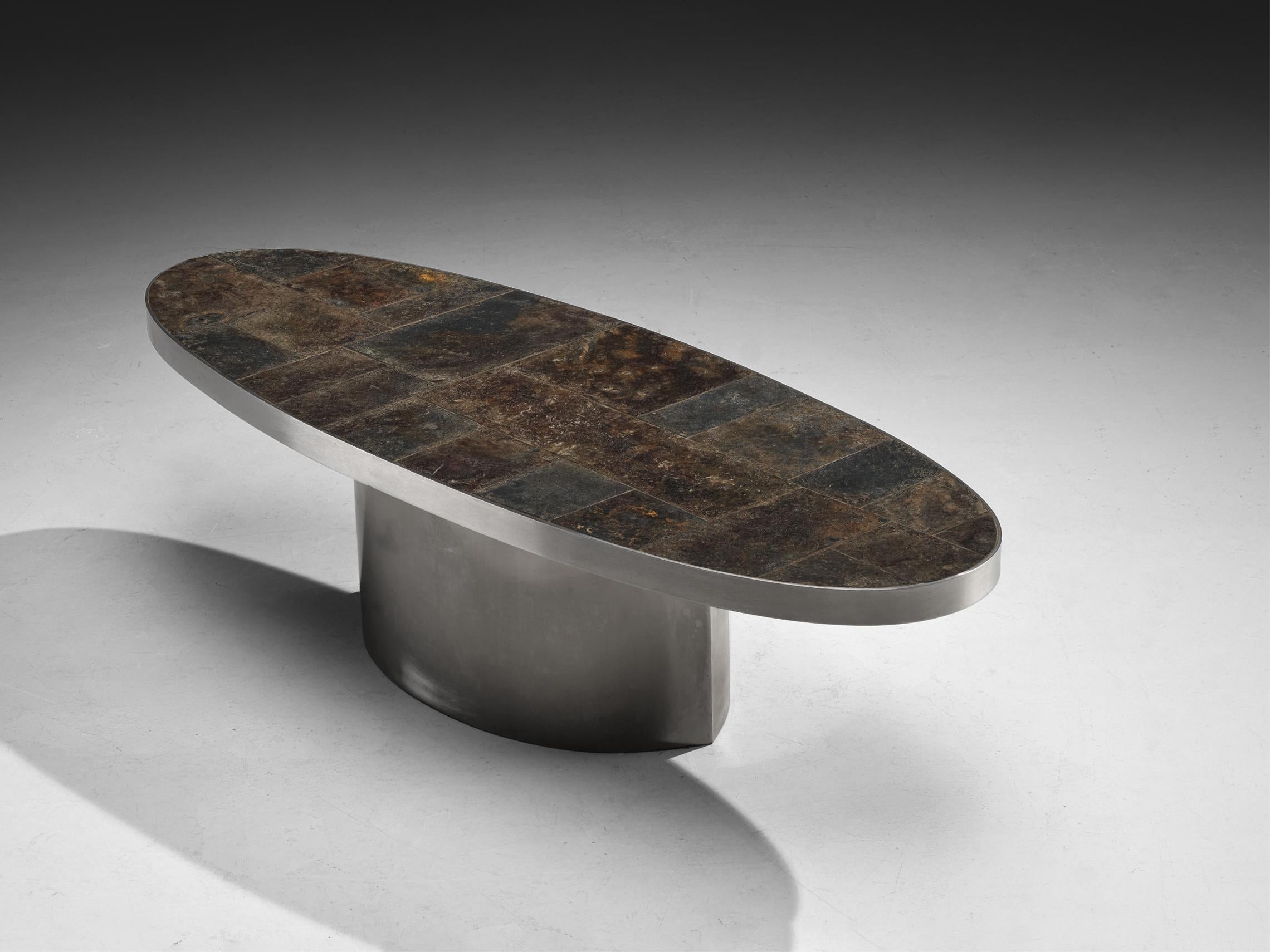 French Postmodern Coffee Table in Steel and Slate