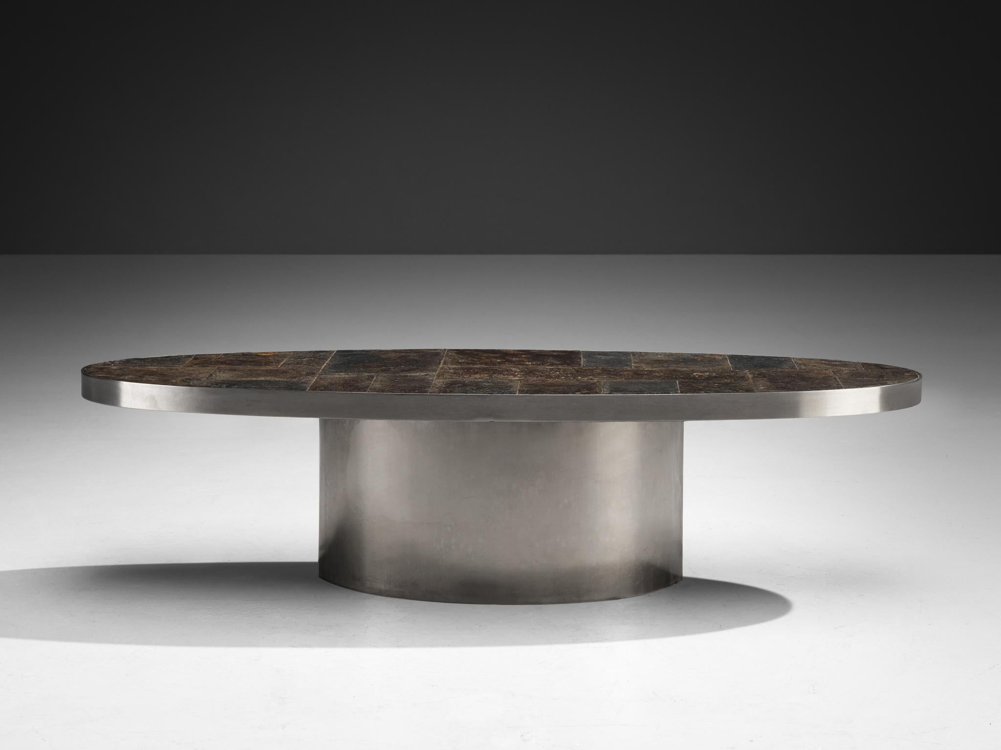 French Postmodern Coffee Table in Steel and Slate