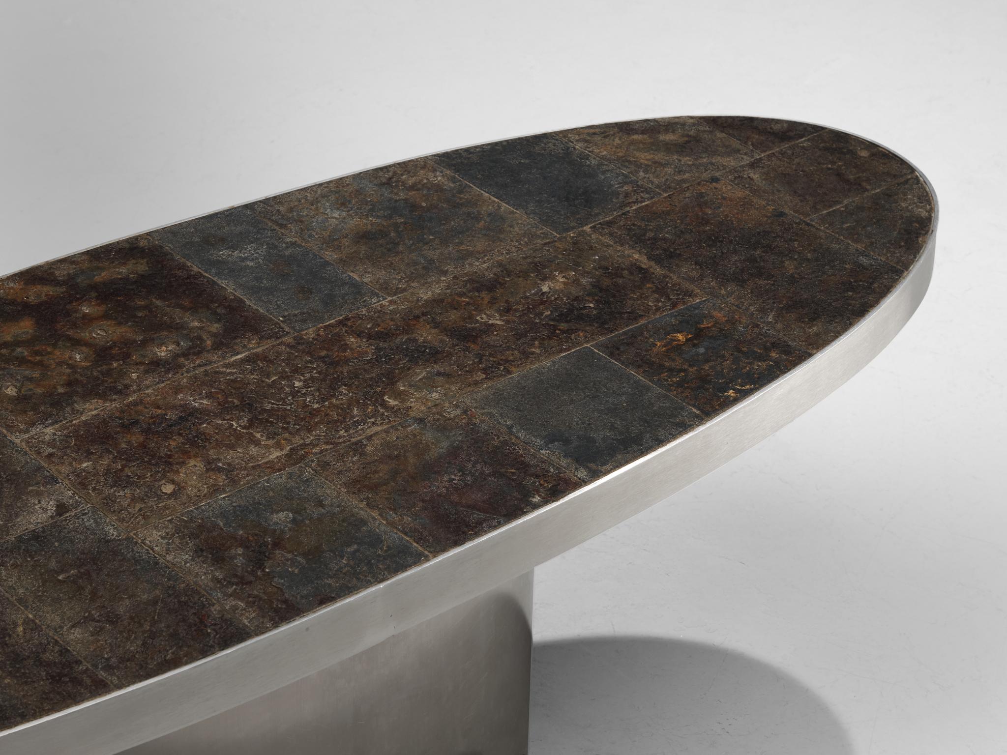 French Postmodern Coffee Table in Steel and Slate