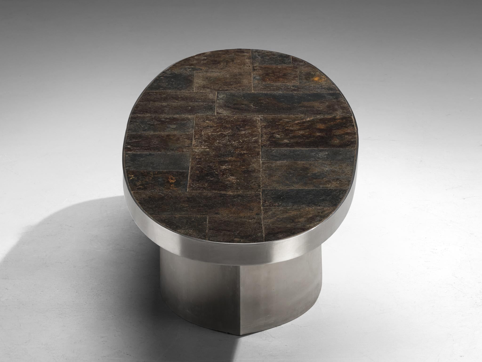 French Postmodern Coffee Table in Steel and Slate