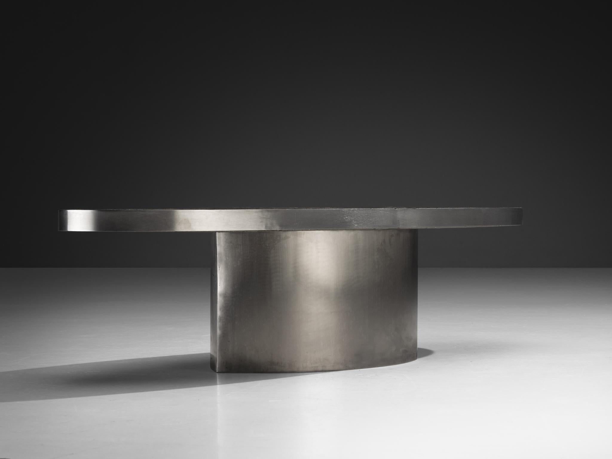 French Postmodern Coffee Table in Steel and Slate