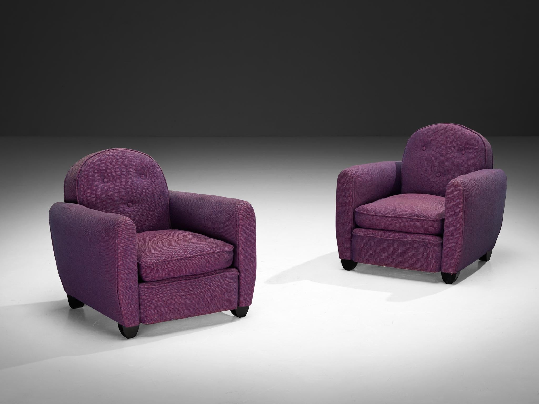 French Art Deco Lounge Chairs in Purple Upholstery