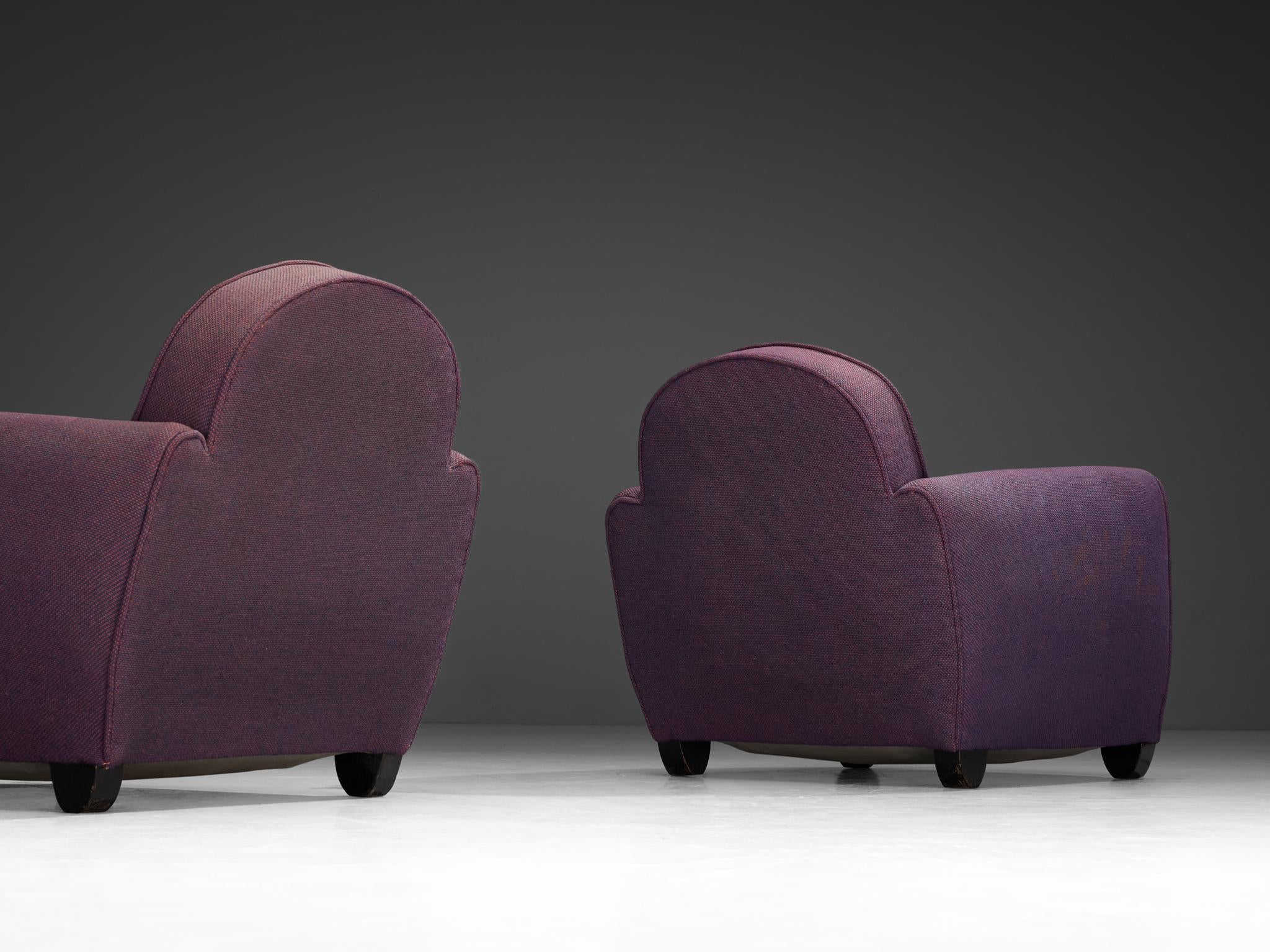 French Art Deco Lounge Chairs in Purple Upholstery