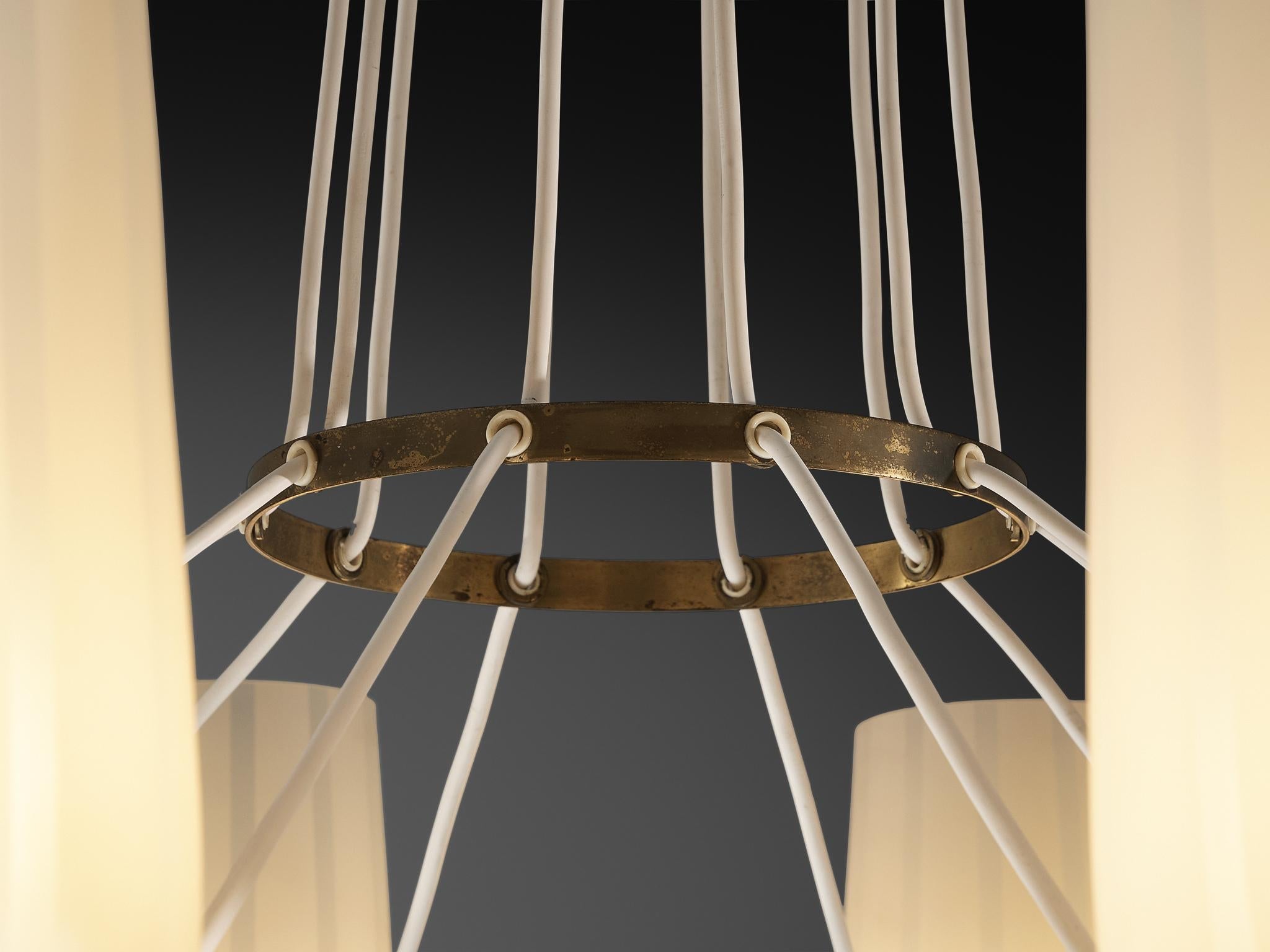 Mid-Century Modern Austrian Chandelier in Striped Satin Glass and Brass