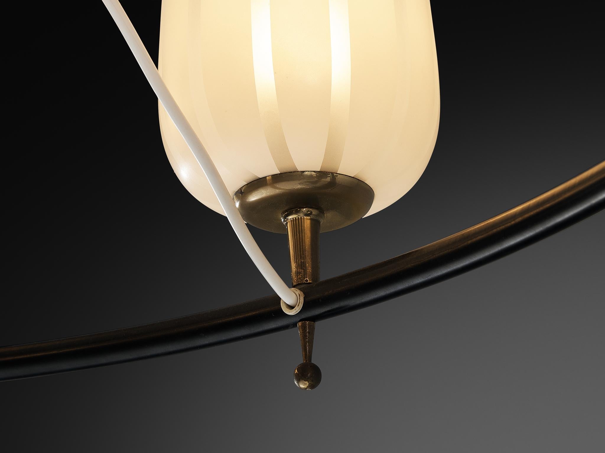 Mid-Century Modern Austrian Chandelier in Striped Satin Glass and Brass