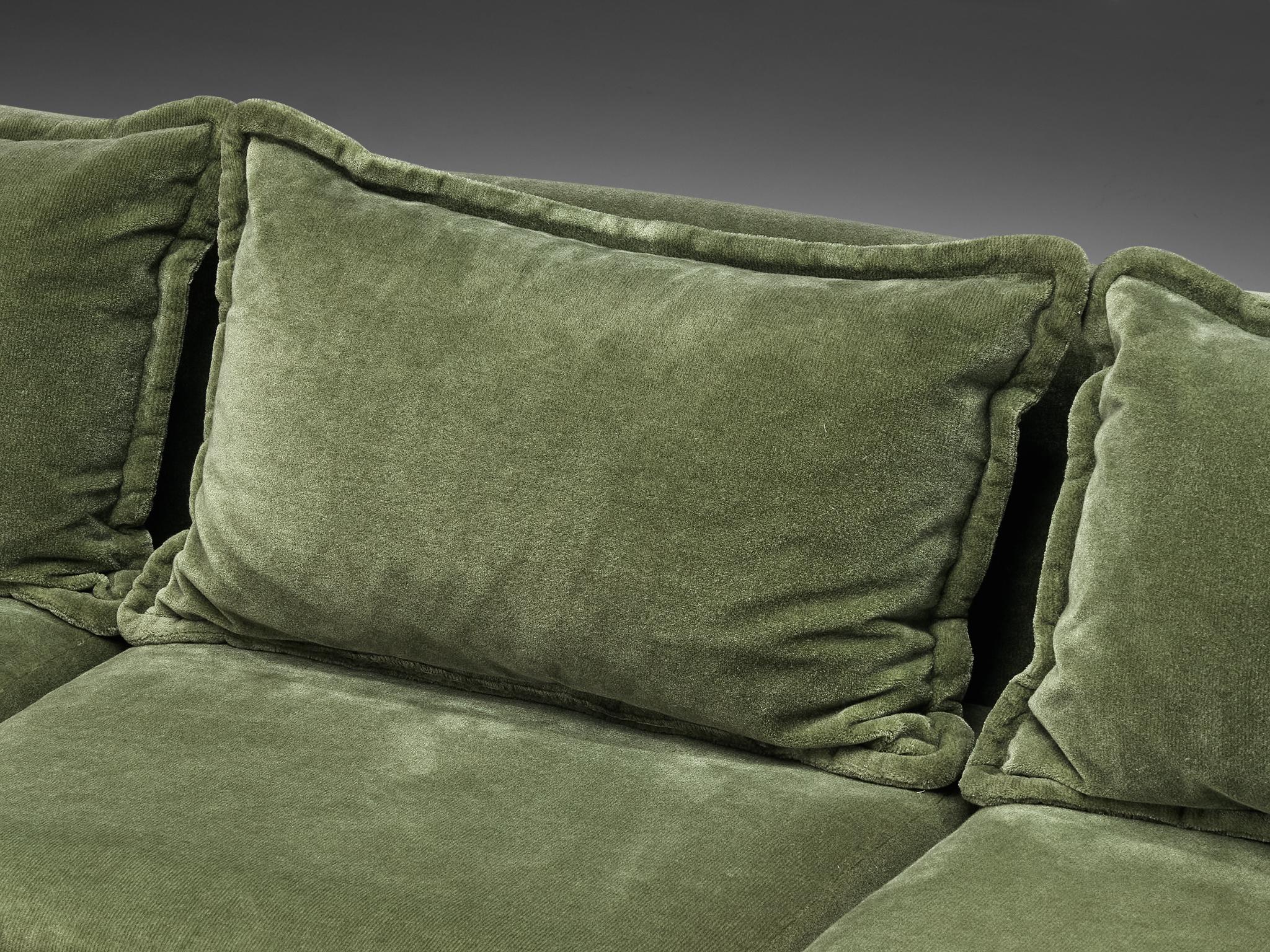 1970s Post-Modern Large Sectional Sofa in Green Velvet