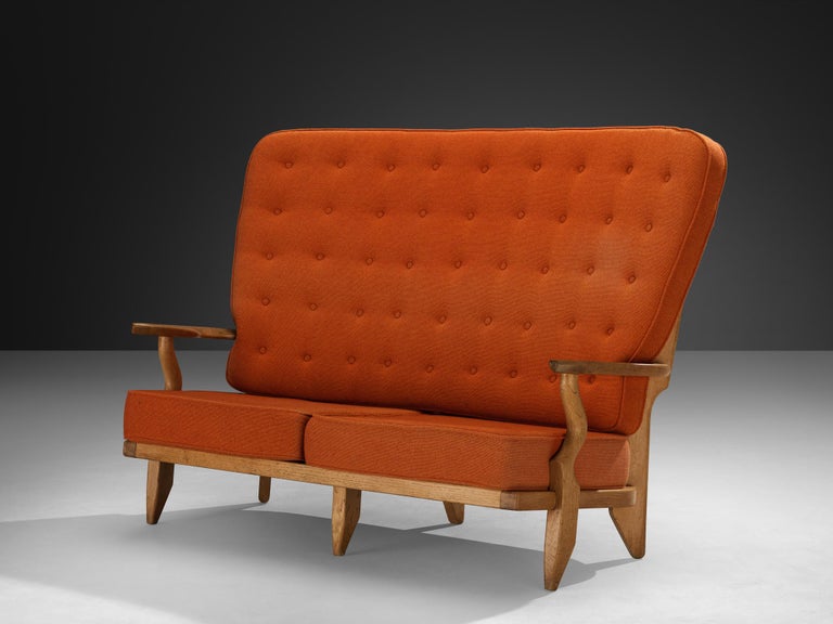 Guillerme & Chambron Grand Repos Sofa in Oak and Orange Upholstery