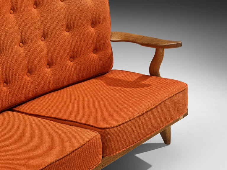 Guillerme & Chambron Grand Repos Sofa in Oak and Orange Upholstery