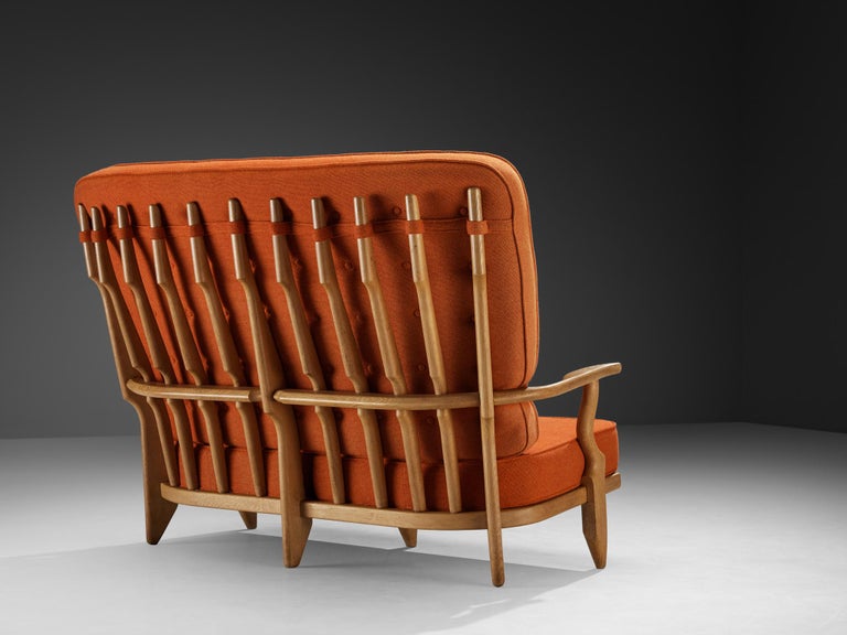 Guillerme & Chambron Grand Repos Sofa in Oak and Orange Upholstery