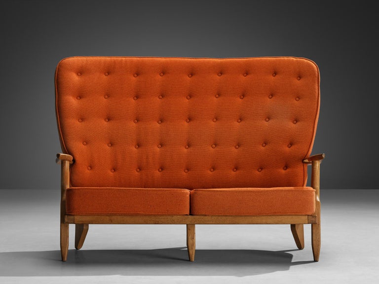 Guillerme & Chambron Grand Repos Sofa in Oak and Orange Upholstery