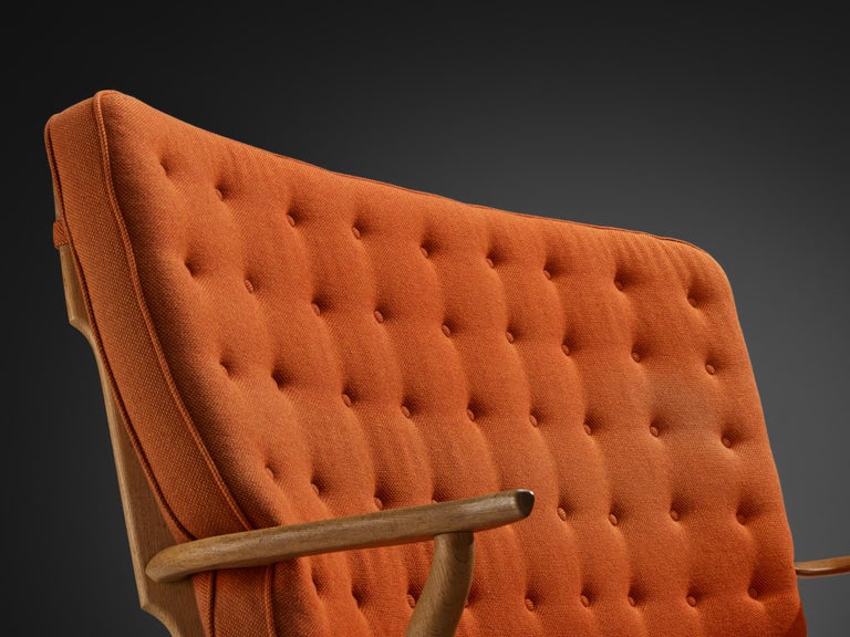 Guillerme & Chambron Grand Repos Sofa in Oak and Orange Upholstery