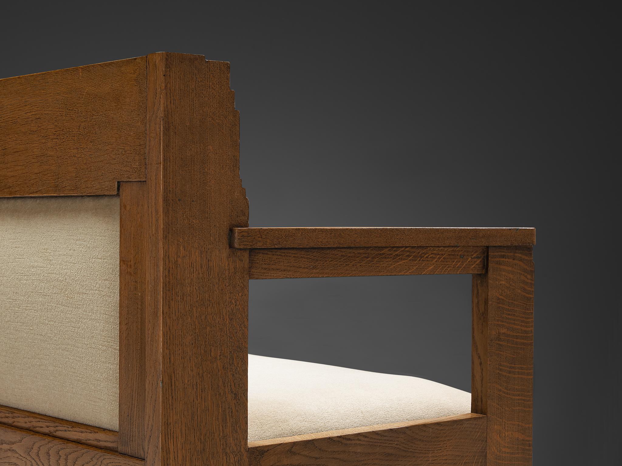 Haagse School Two Seat Bench in Oak and Beige Fabric