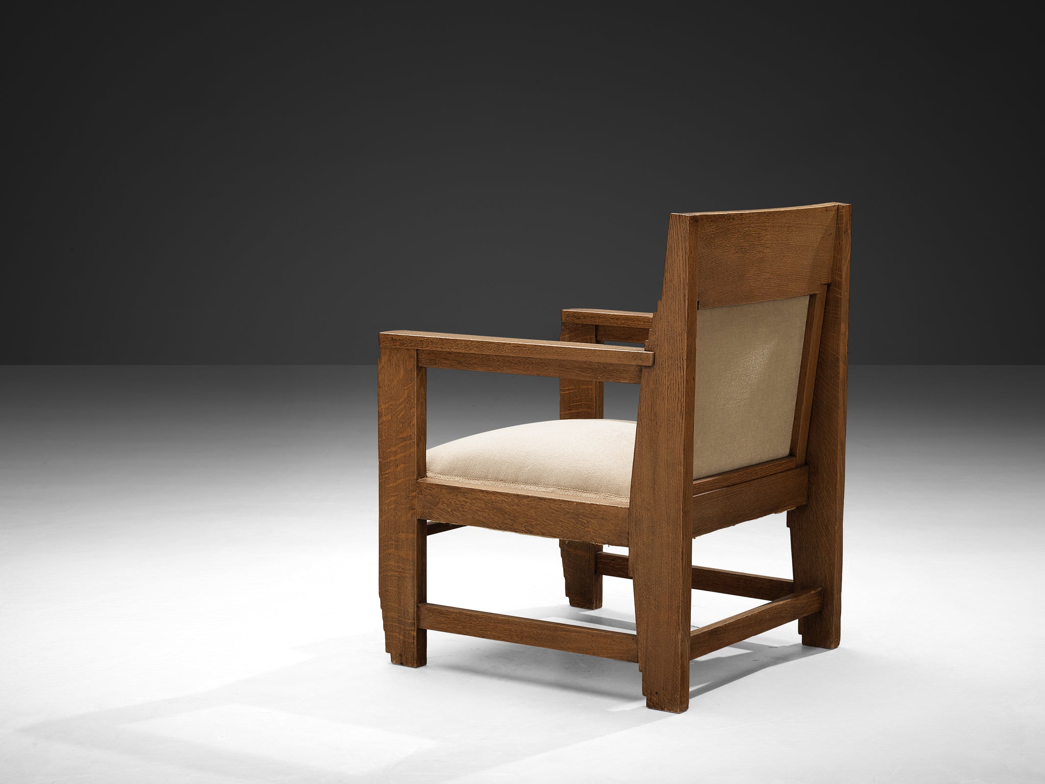 Haagse School Pair of Lounge Chairs in Oak and Beige Fabric