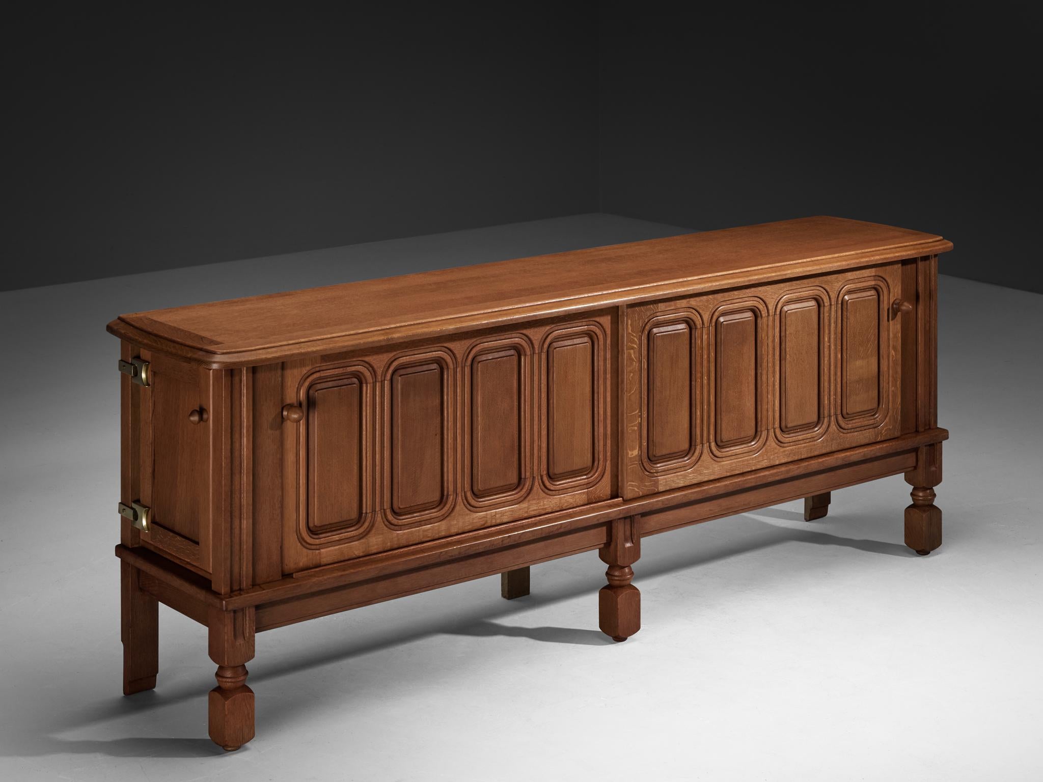 Guillerme & Chambron Sideboard in Oak and Brass