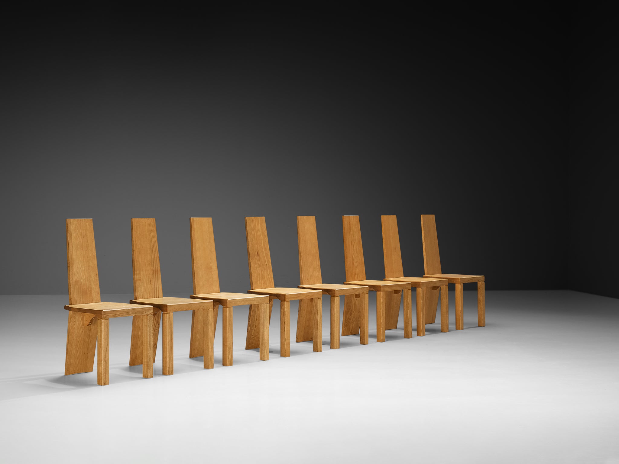 Set of Eight Postmodern Dining Chairs in Solid Ash Wood