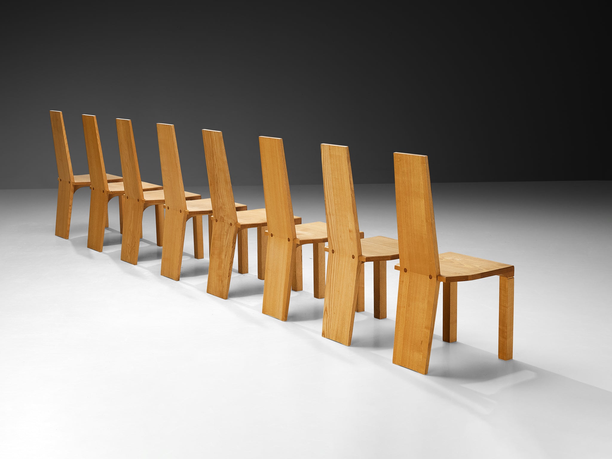 Set of Eight Postmodern Dining Chairs in Solid Ash Wood