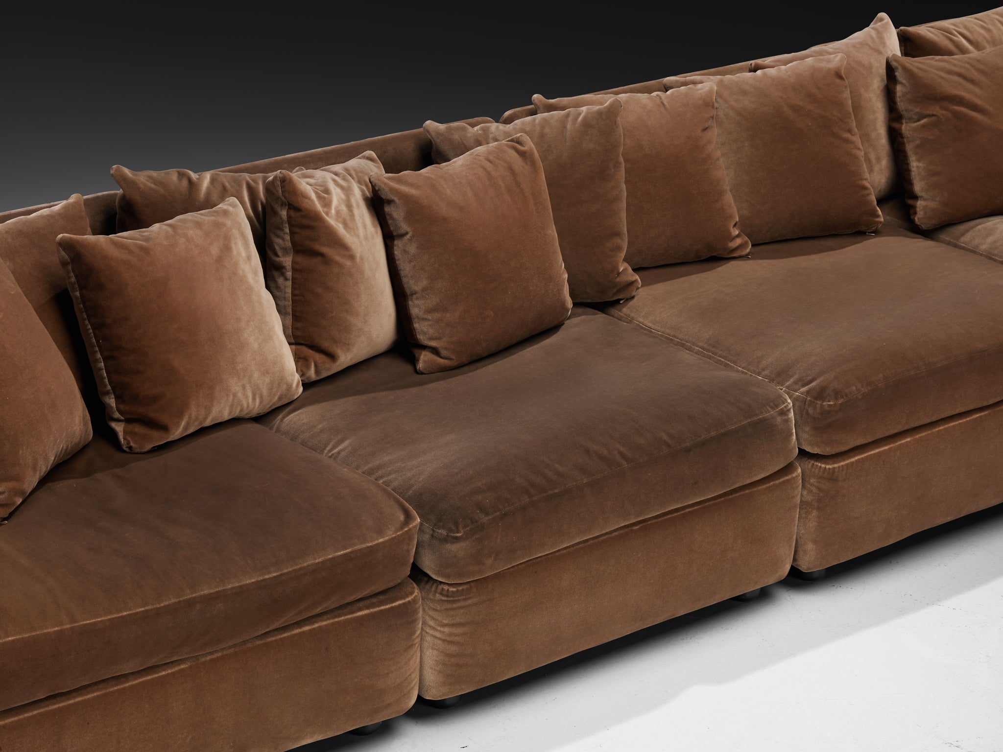 1970s Large Streamlined Sectional Sofa in Brown Velvet