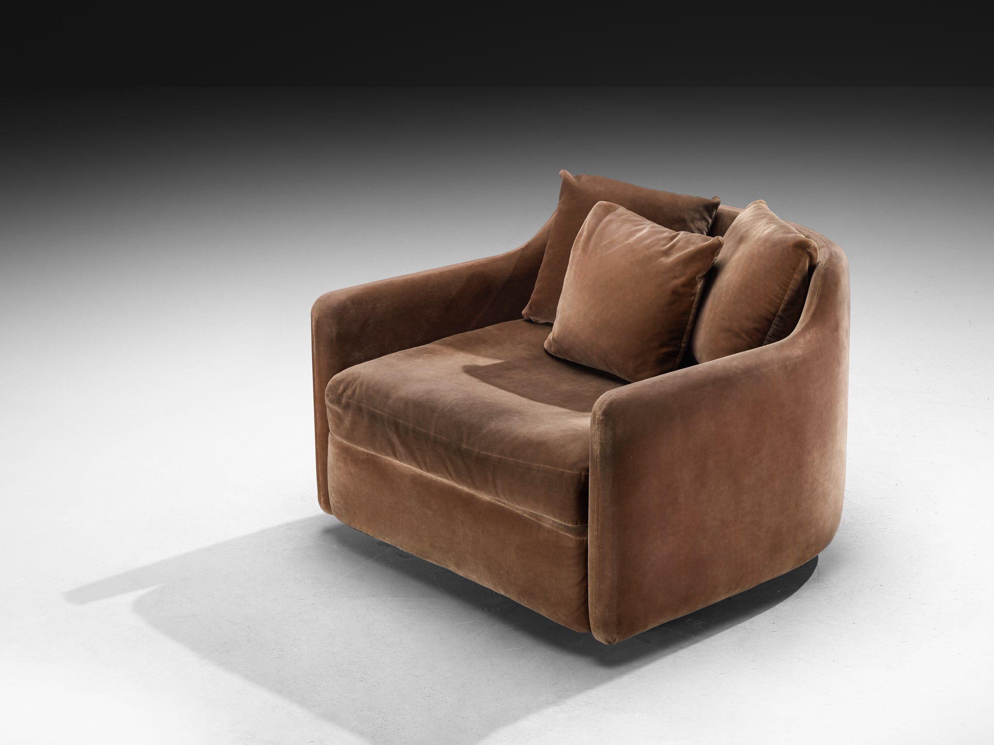 1970s Post-Modern Streamlined Lounge Chair in Brown Velvet