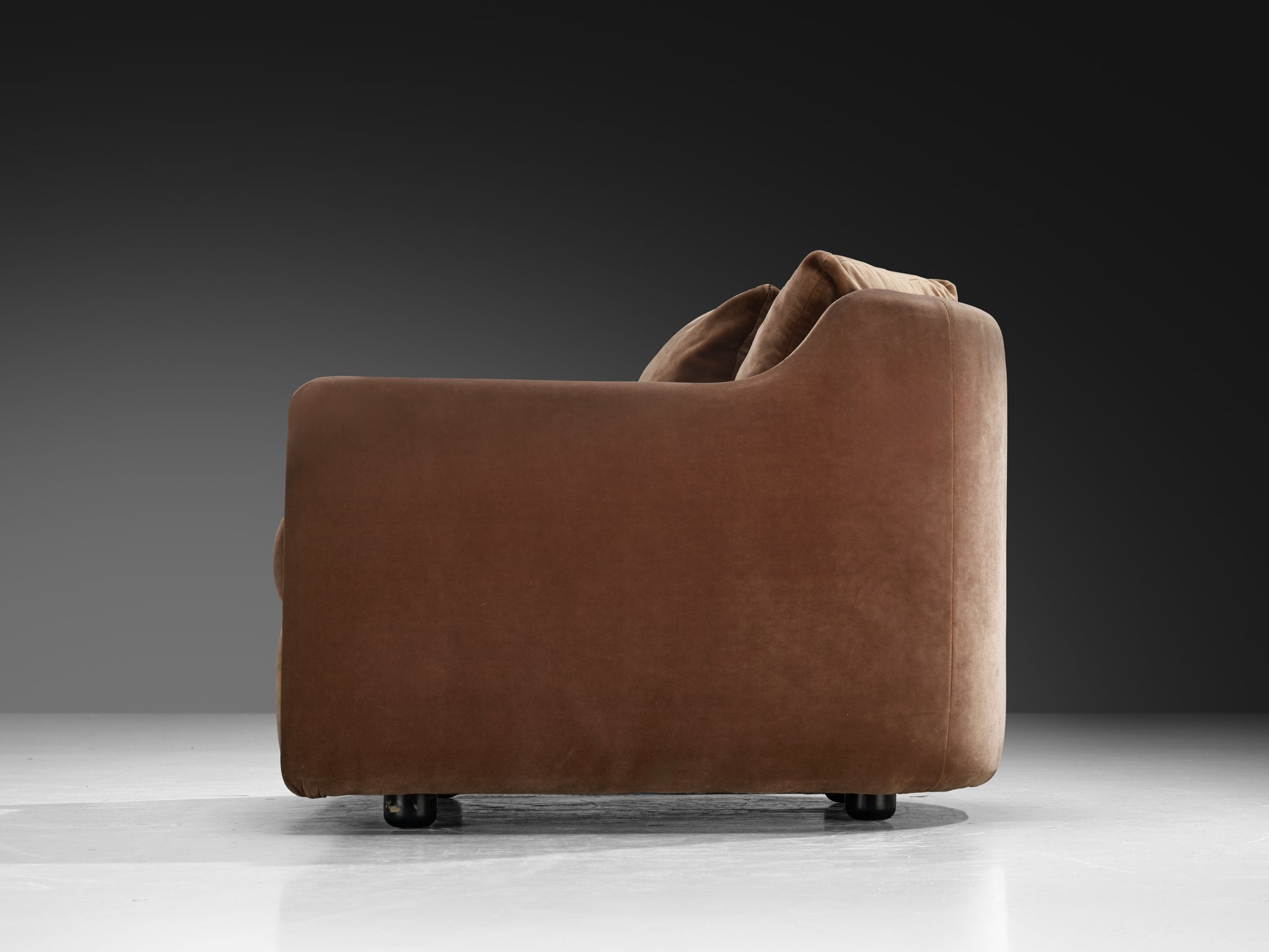 1970s Post-Modern Streamlined Lounge Chair in Brown Velvet