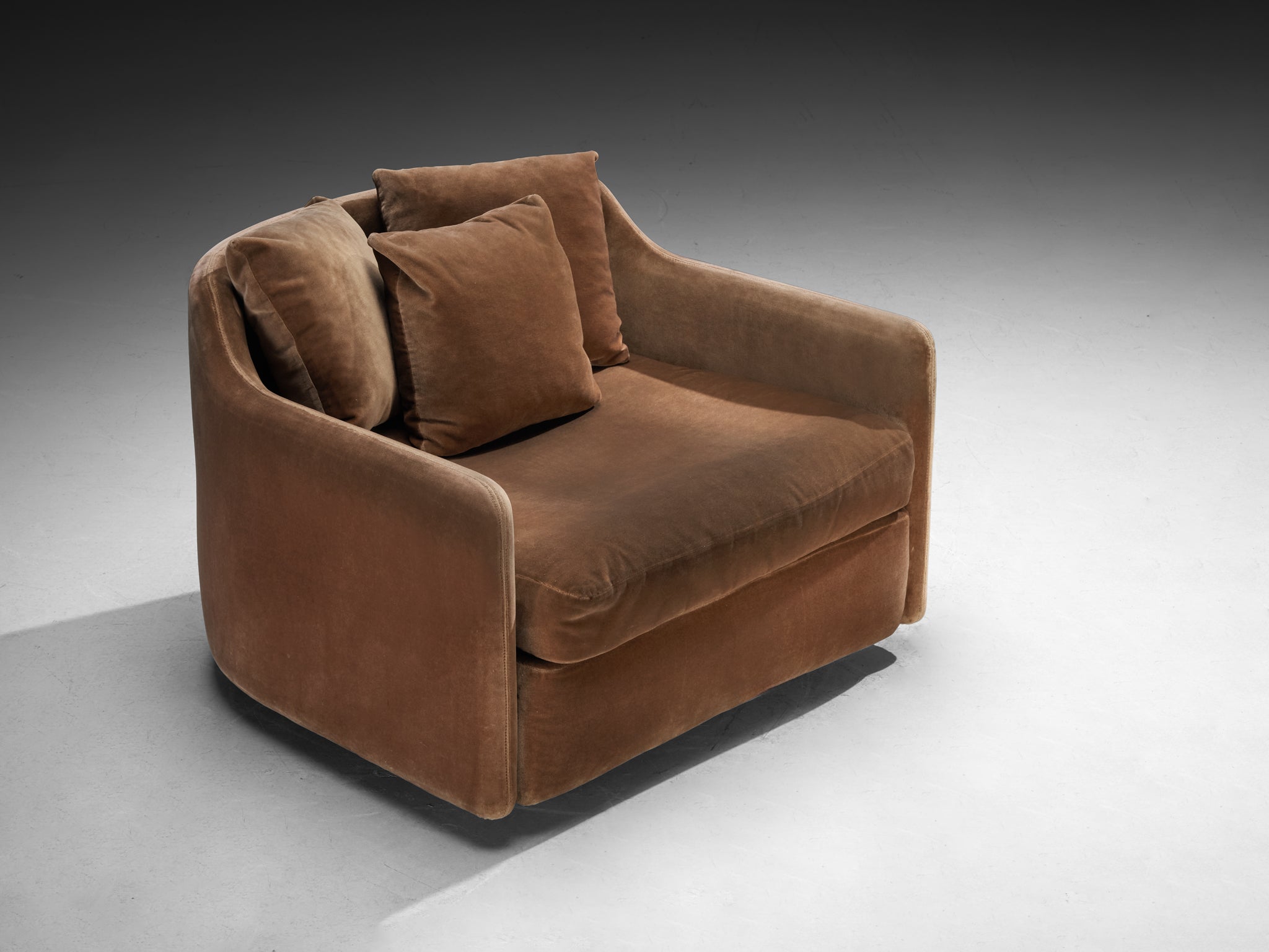 1970s Post-Modern Streamlined Lounge Chair in Brown Velvet