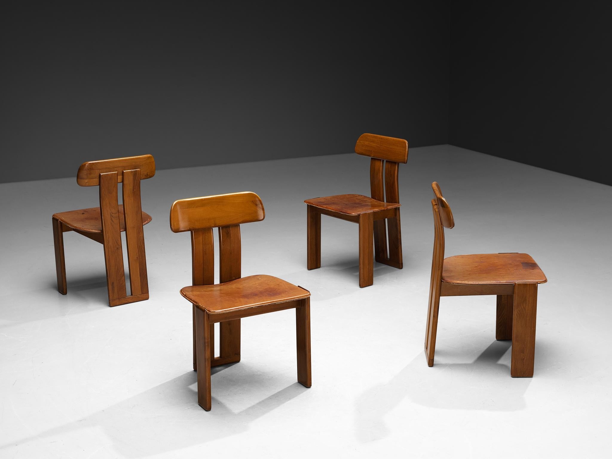 Mario Marenco for Mobil Girgi Set of Four Dining Chairs in Walnut