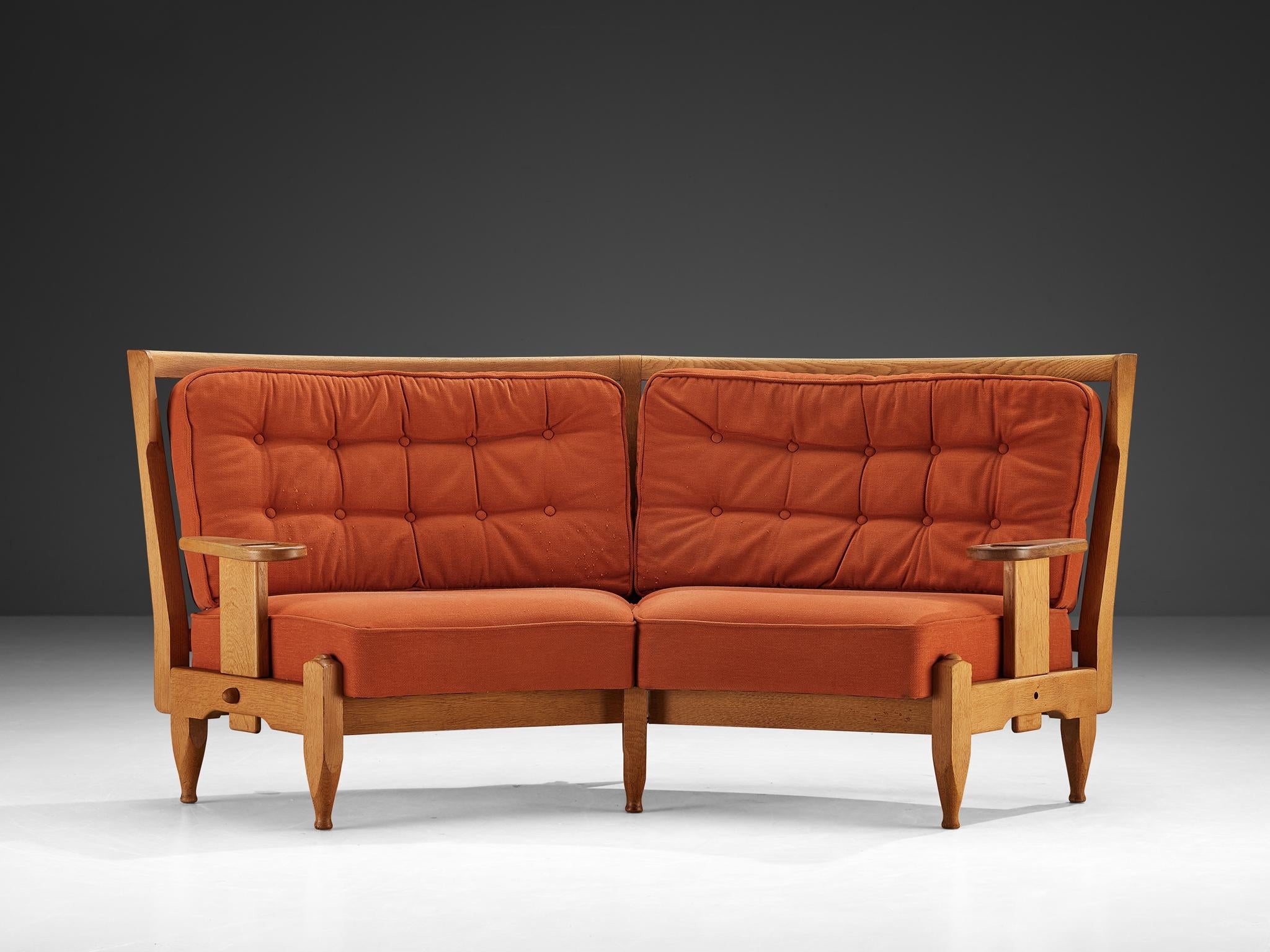 Guillerme & Chambron Véronique Sofa in Oak and Orange Upholstery