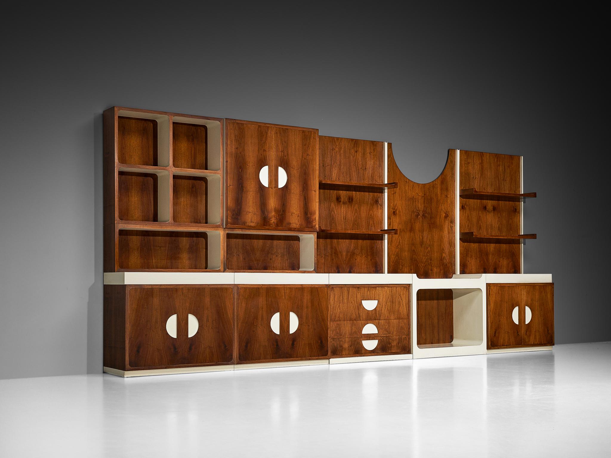 Unique Franco Campo and Carlo Graffi 1960s Large Wall Unit in Walnut