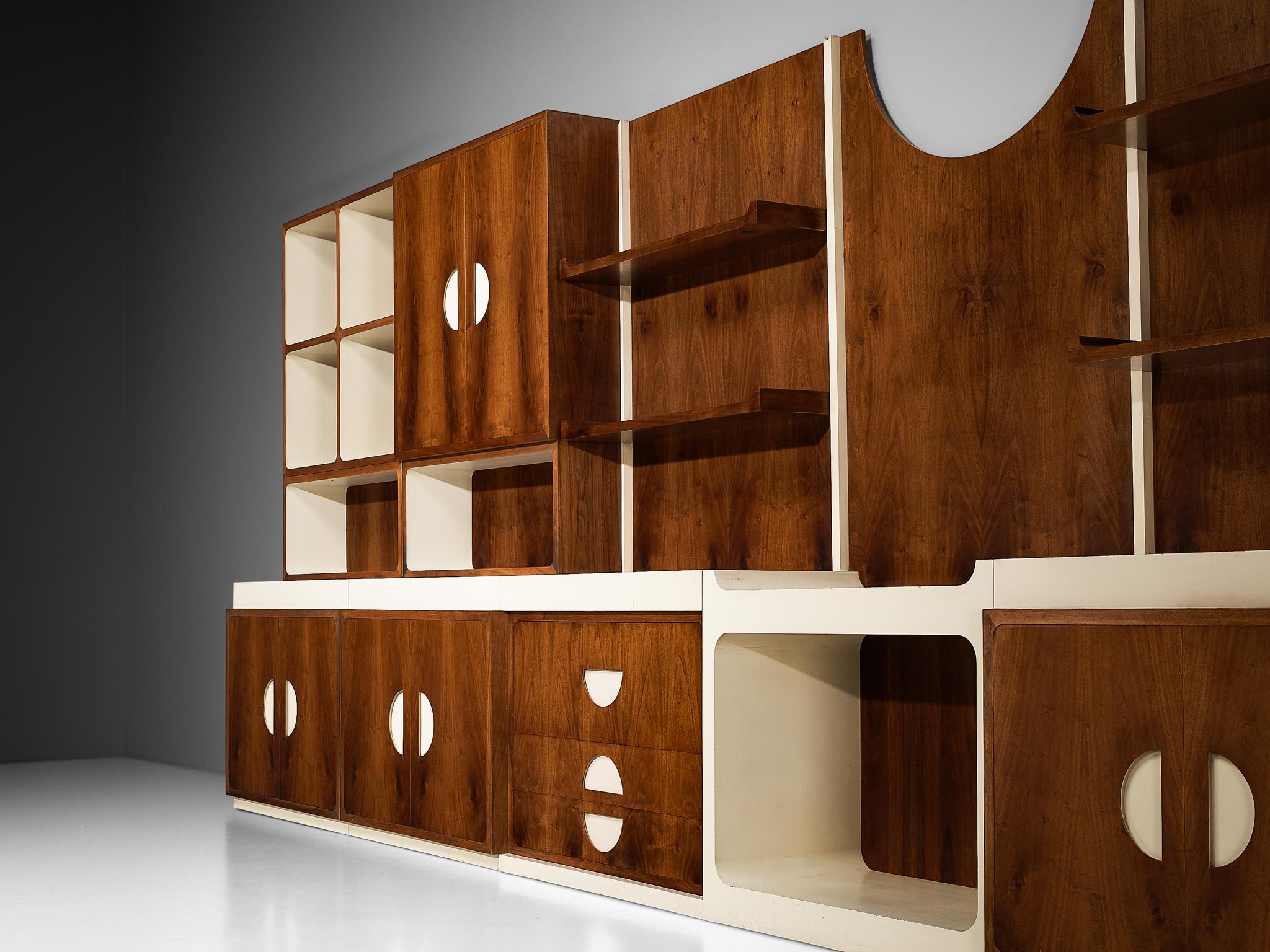 Unique Franco Campo and Carlo Graffi 1960s Large Wall Unit in Walnut