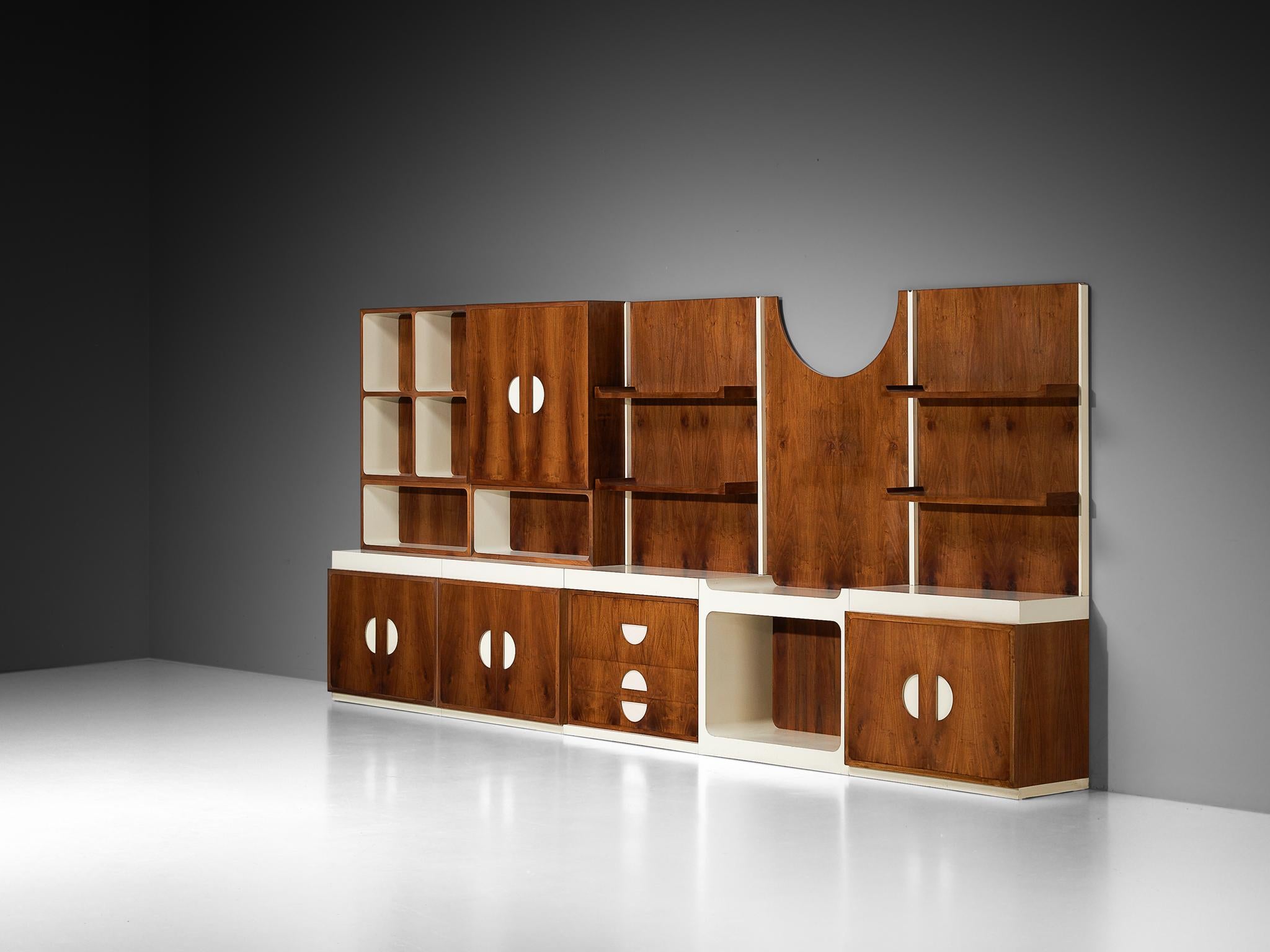 Unique Franco Campo and Carlo Graffi 1960s Large Wall Unit in Walnut