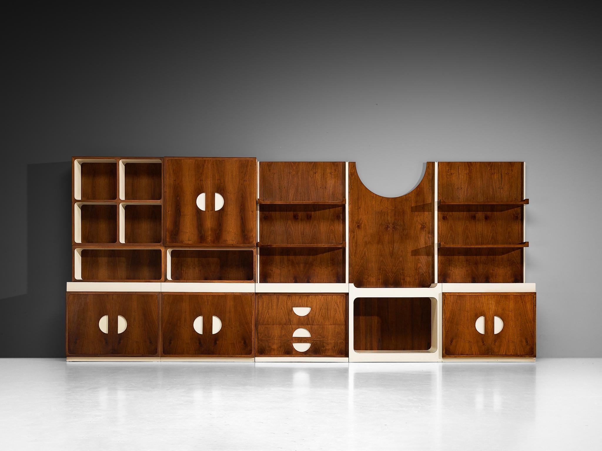 Unique Franco Campo and Carlo Graffi 1960s Large Wall Unit in Walnut