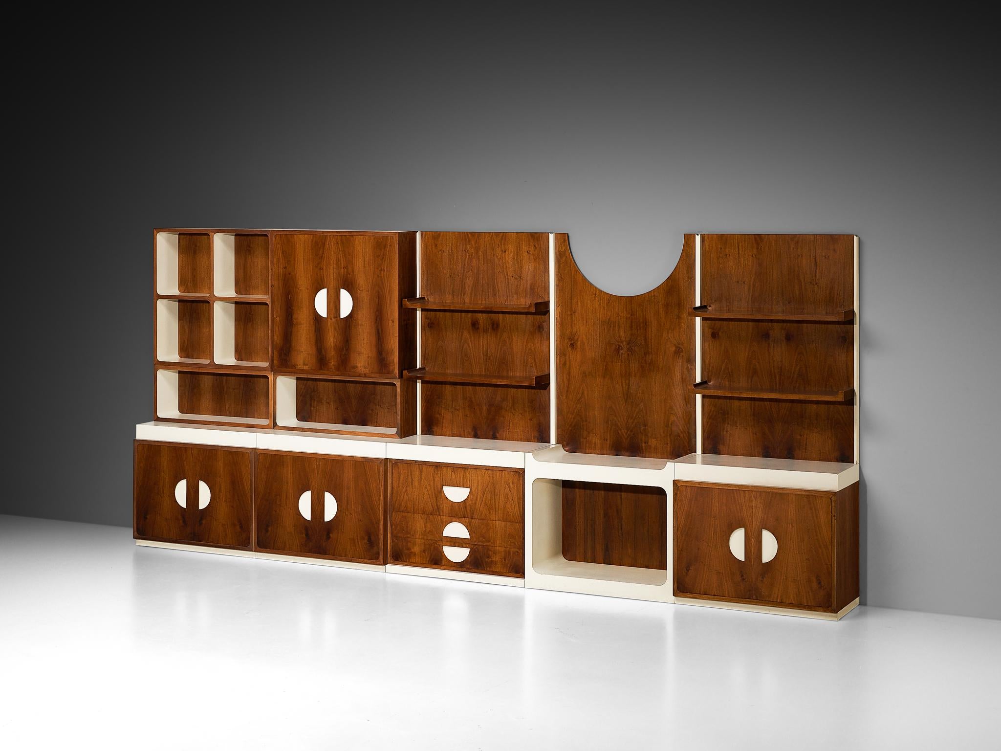 Unique Franco Campo and Carlo Graffi 1960s Large Wall Unit in Walnut