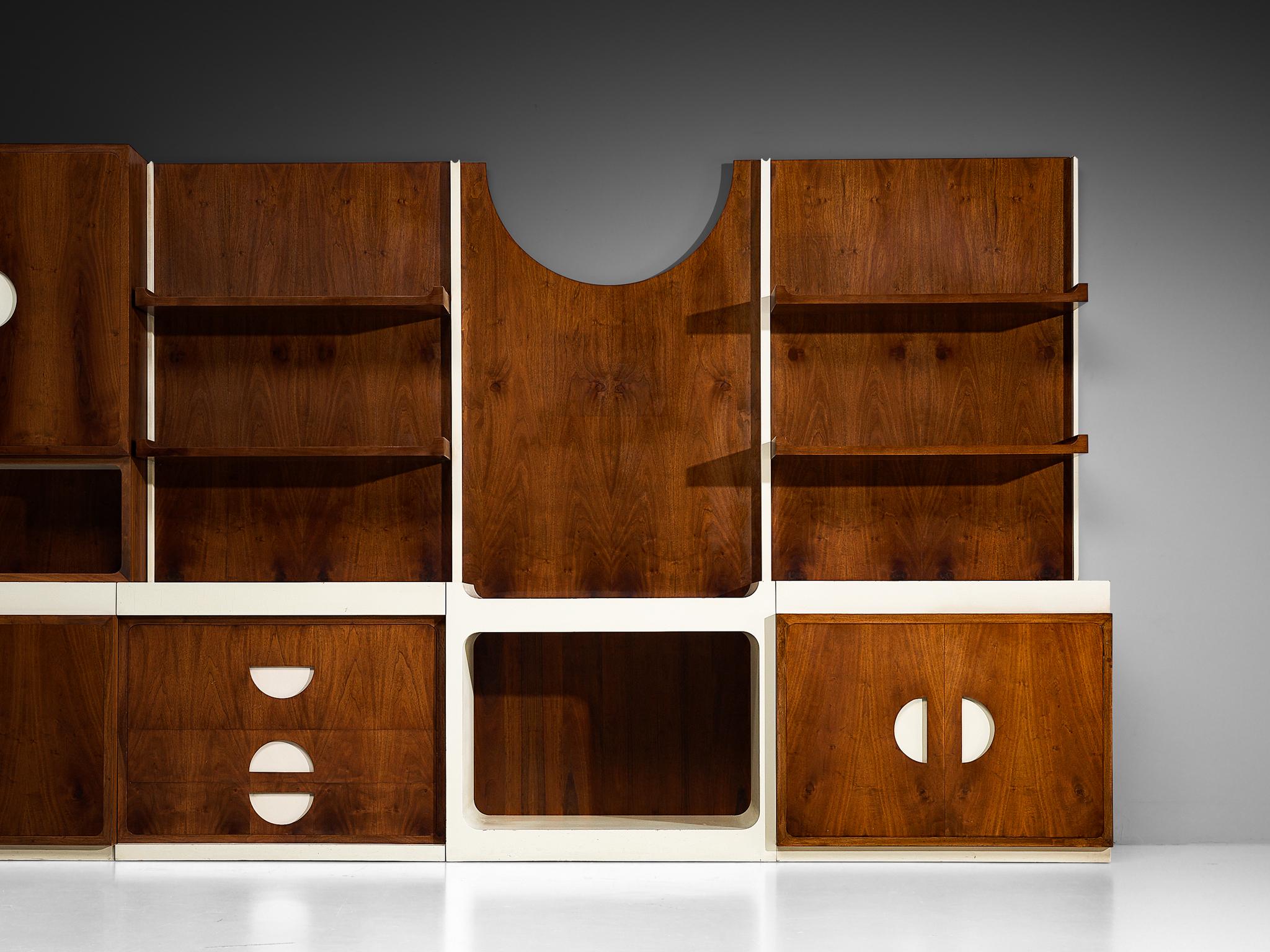 Unique Franco Campo and Carlo Graffi 1960s Large Wall Unit in Walnut