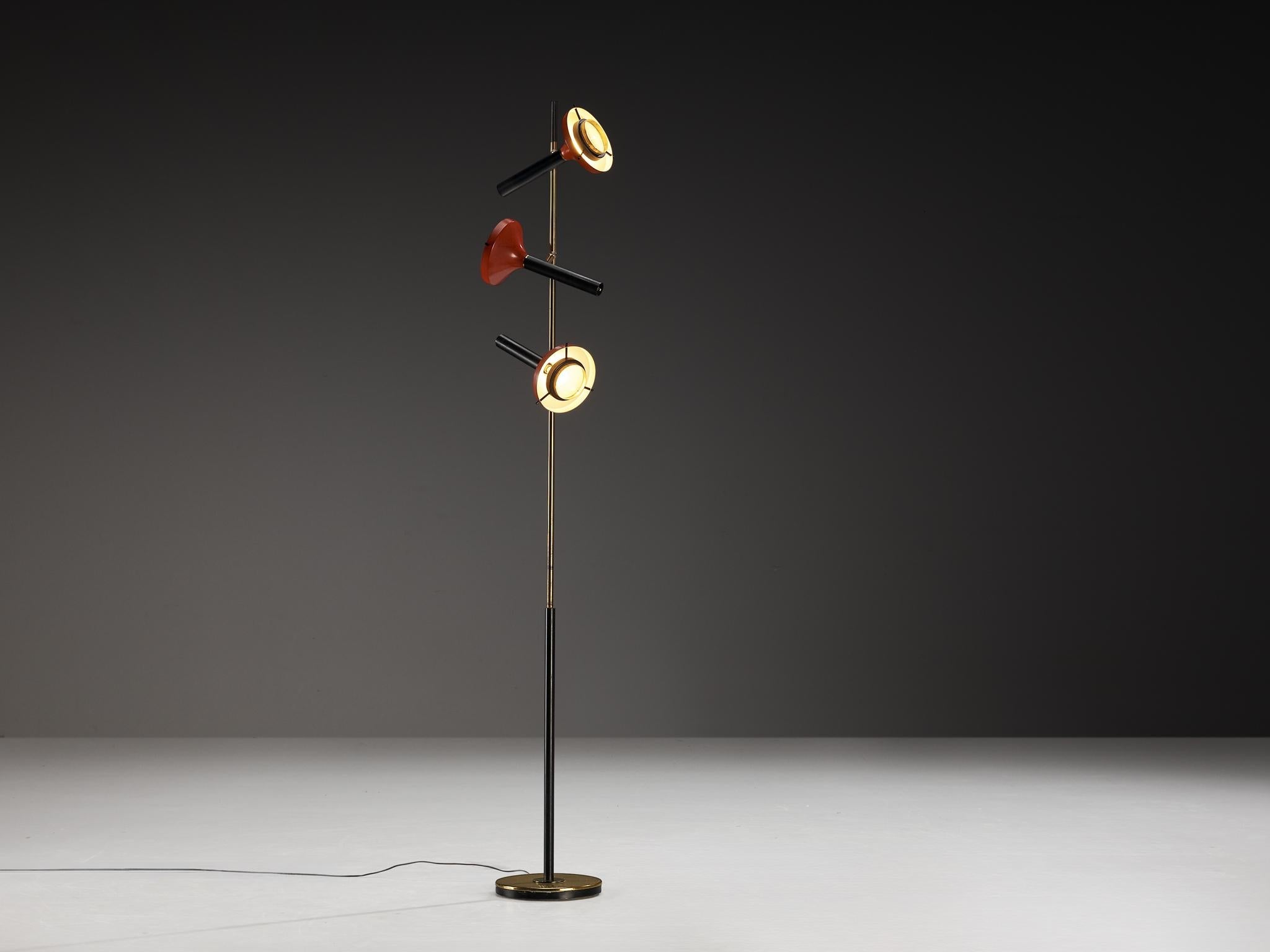 Oscar Torlasco for Lumi Tall Floor Lamp in Brass with Red Shades