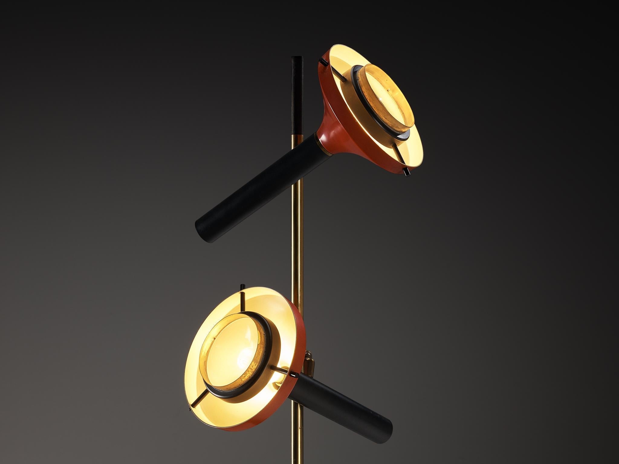 Oscar Torlasco for Lumi Tall Floor Lamp in Brass with Red Shades