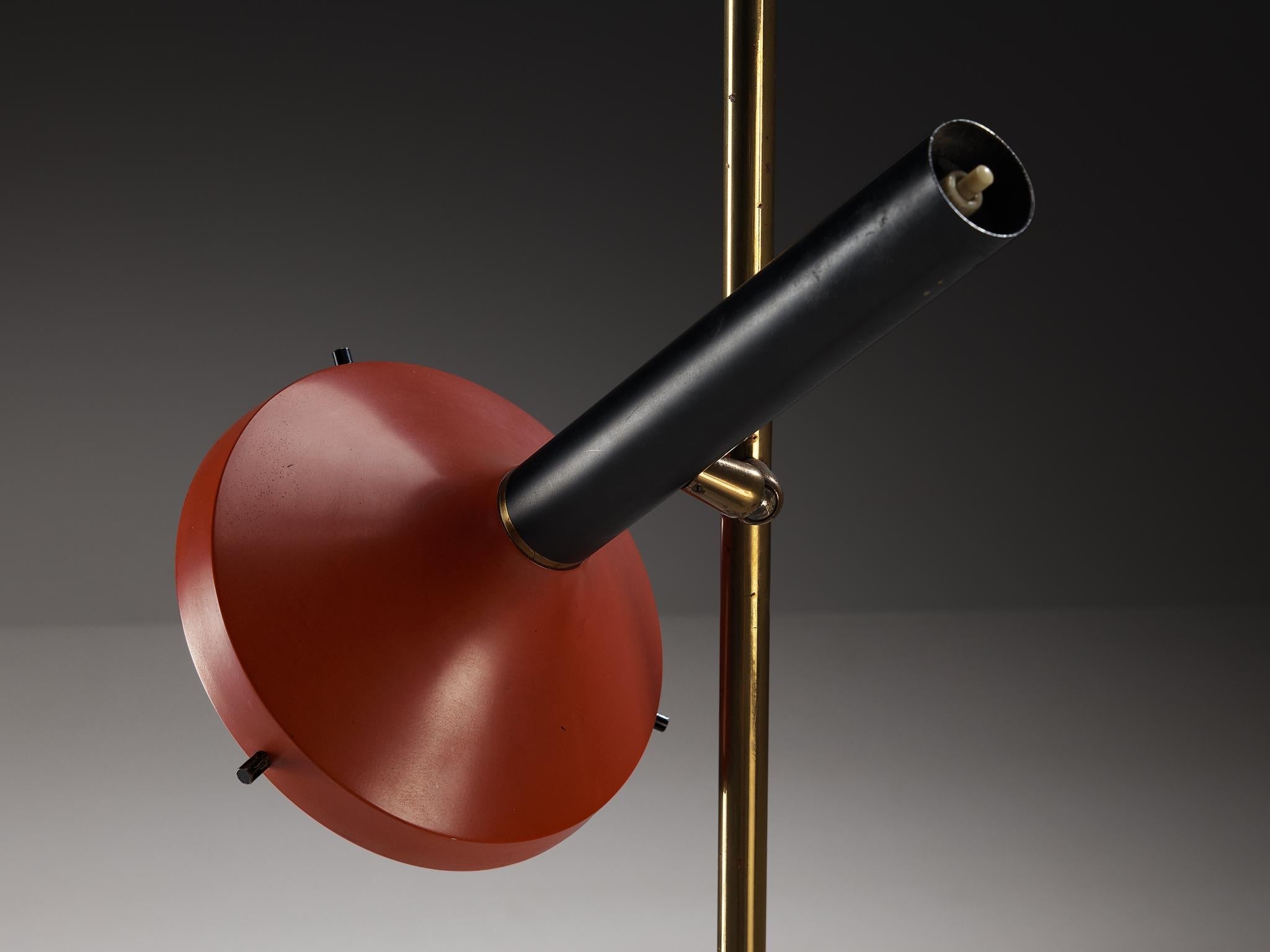 Oscar Torlasco for Lumi Tall Floor Lamp in Brass with Red Shades