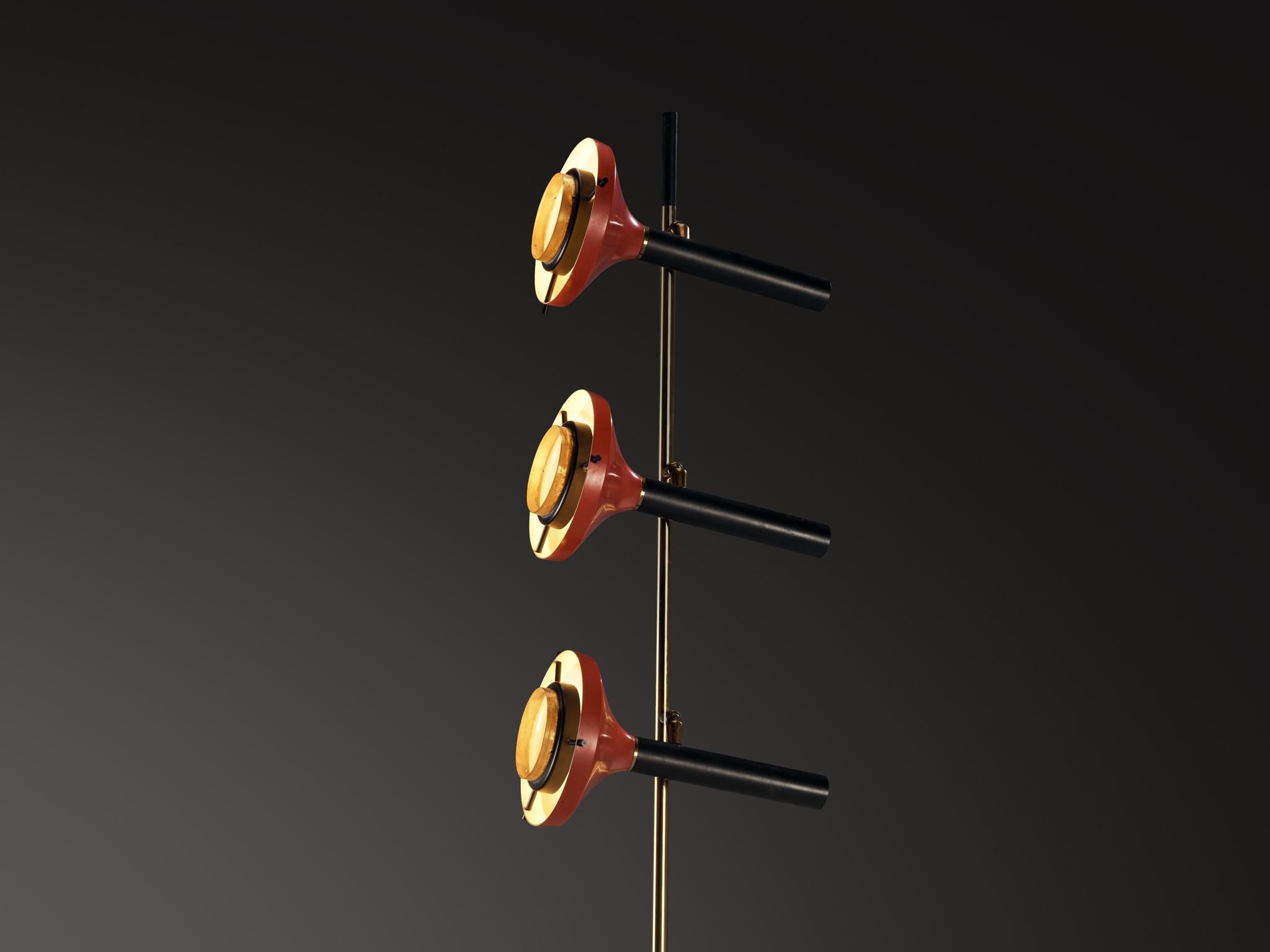 Oscar Torlasco for Lumi Tall Floor Lamp in Brass with Red Shades