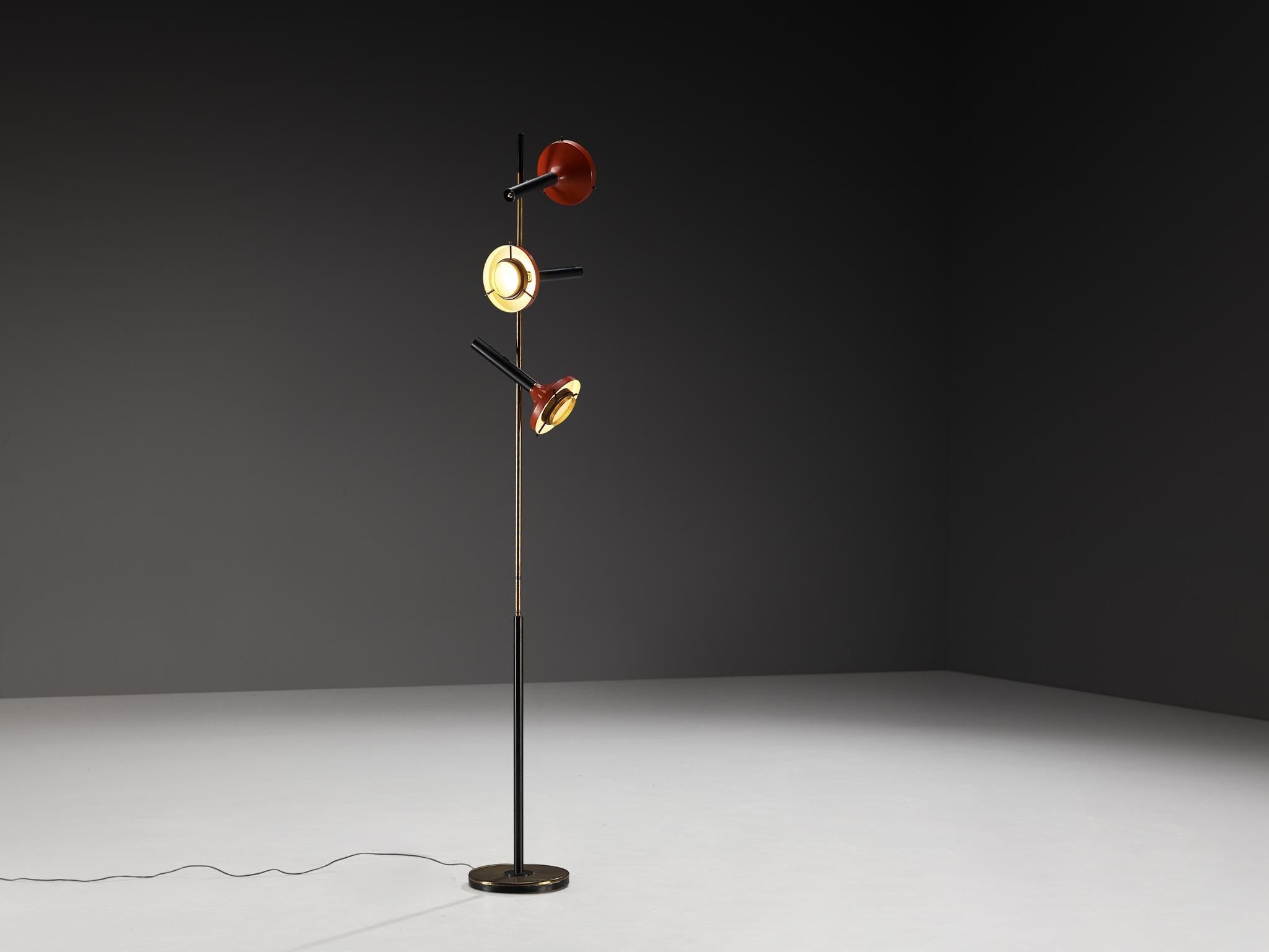 Oscar Torlasco for Lumi Tall Floor Lamp in Brass with Red Shades