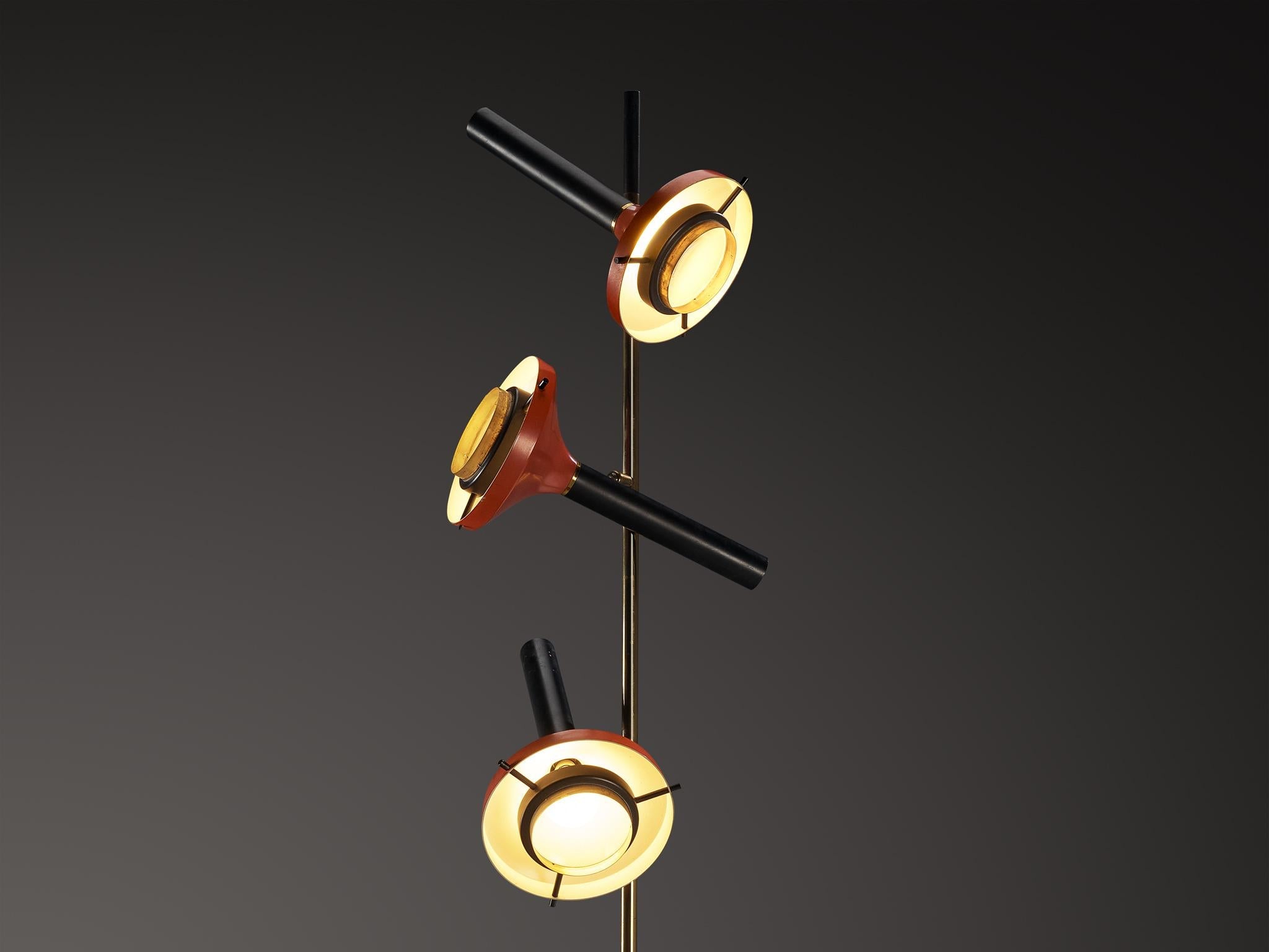 Oscar Torlasco for Lumi Tall Floor Lamp in Brass with Red Shades