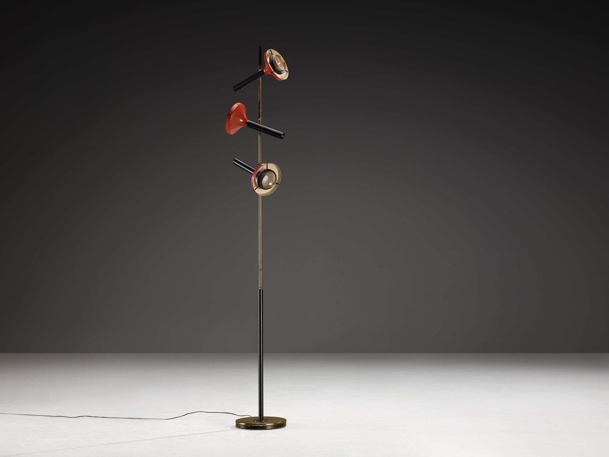 Oscar Torlasco for Lumi Tall Floor Lamp in Brass with Red Shades