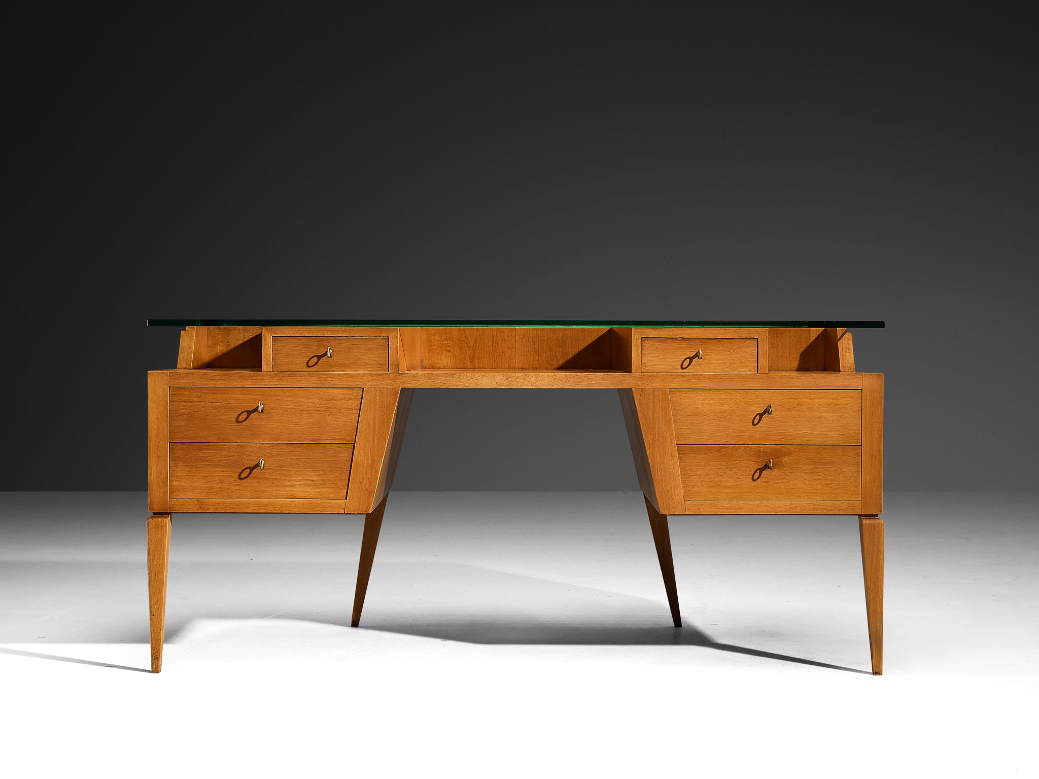 Italian Mid-century Desk in Walnut with Floating Glass Top