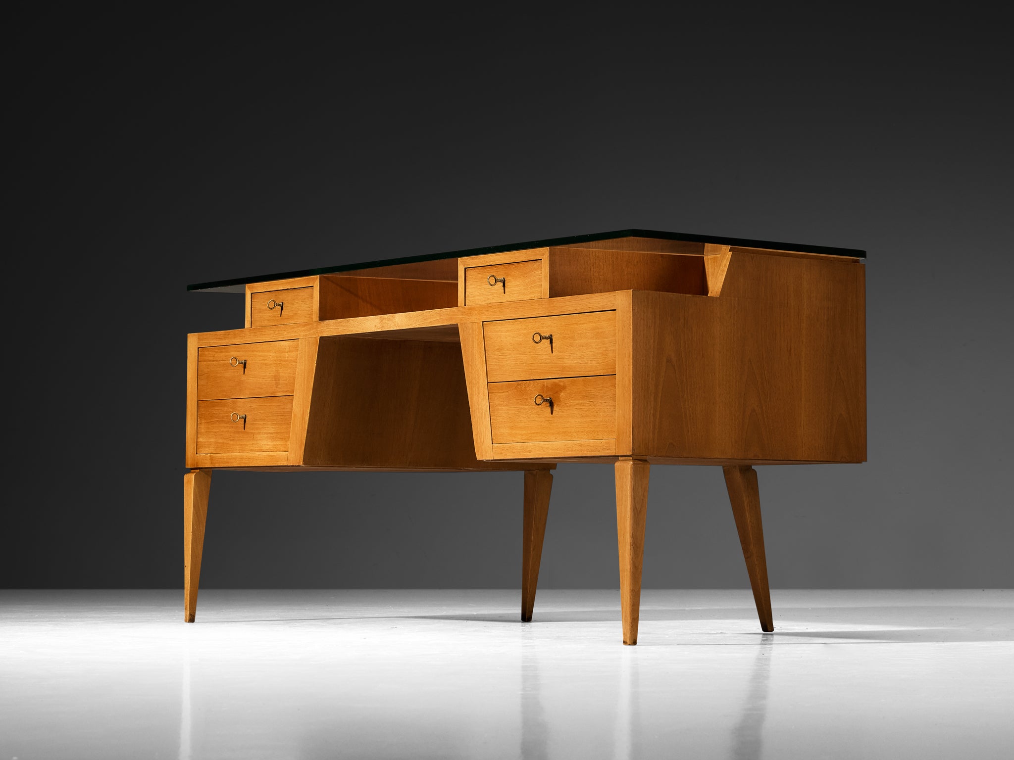 Italian Mid-century Desk in Walnut with Floating Glass Top