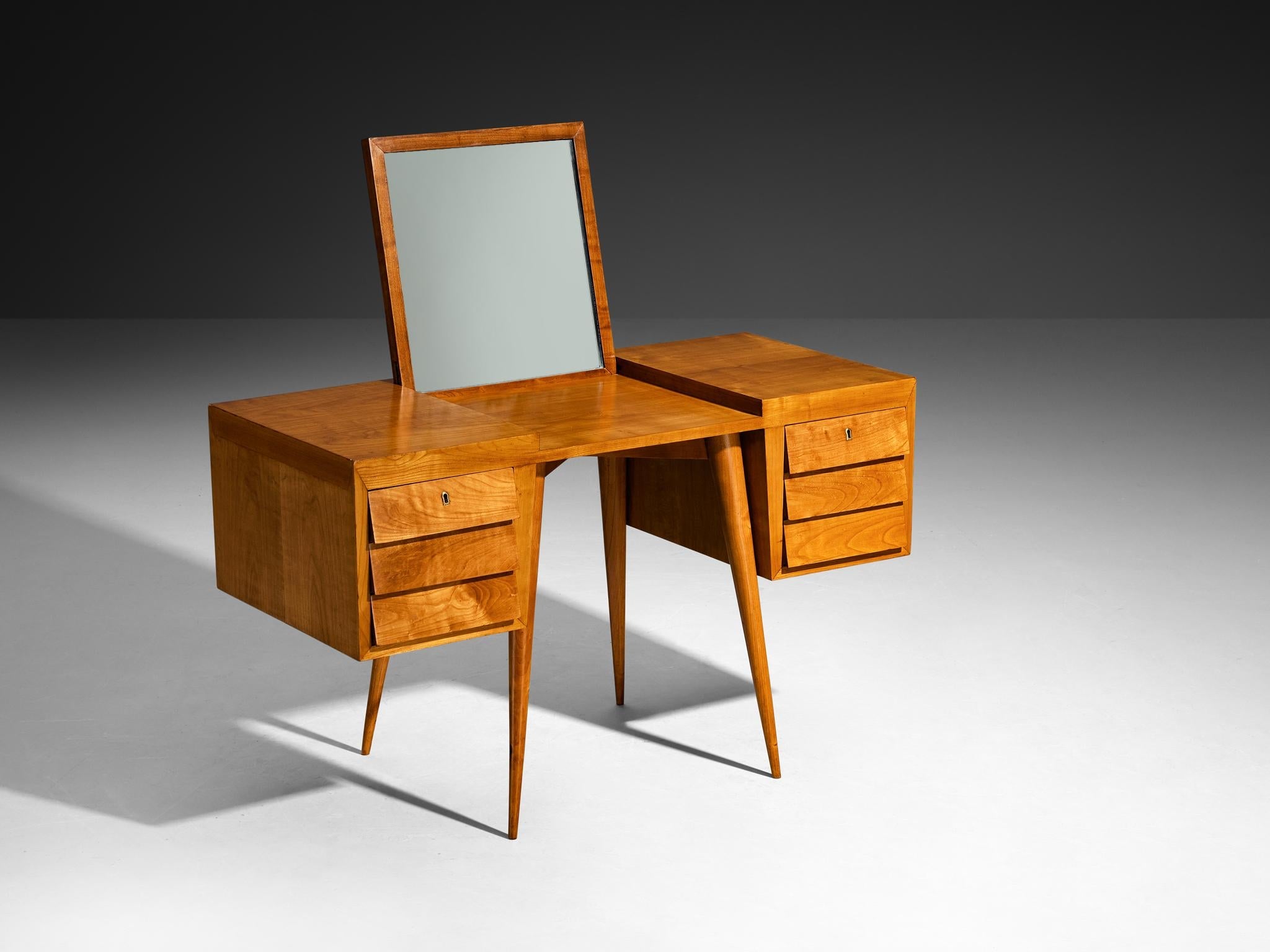 1950s Mid-Century Modern Vanity Table with Mirror in Cherry