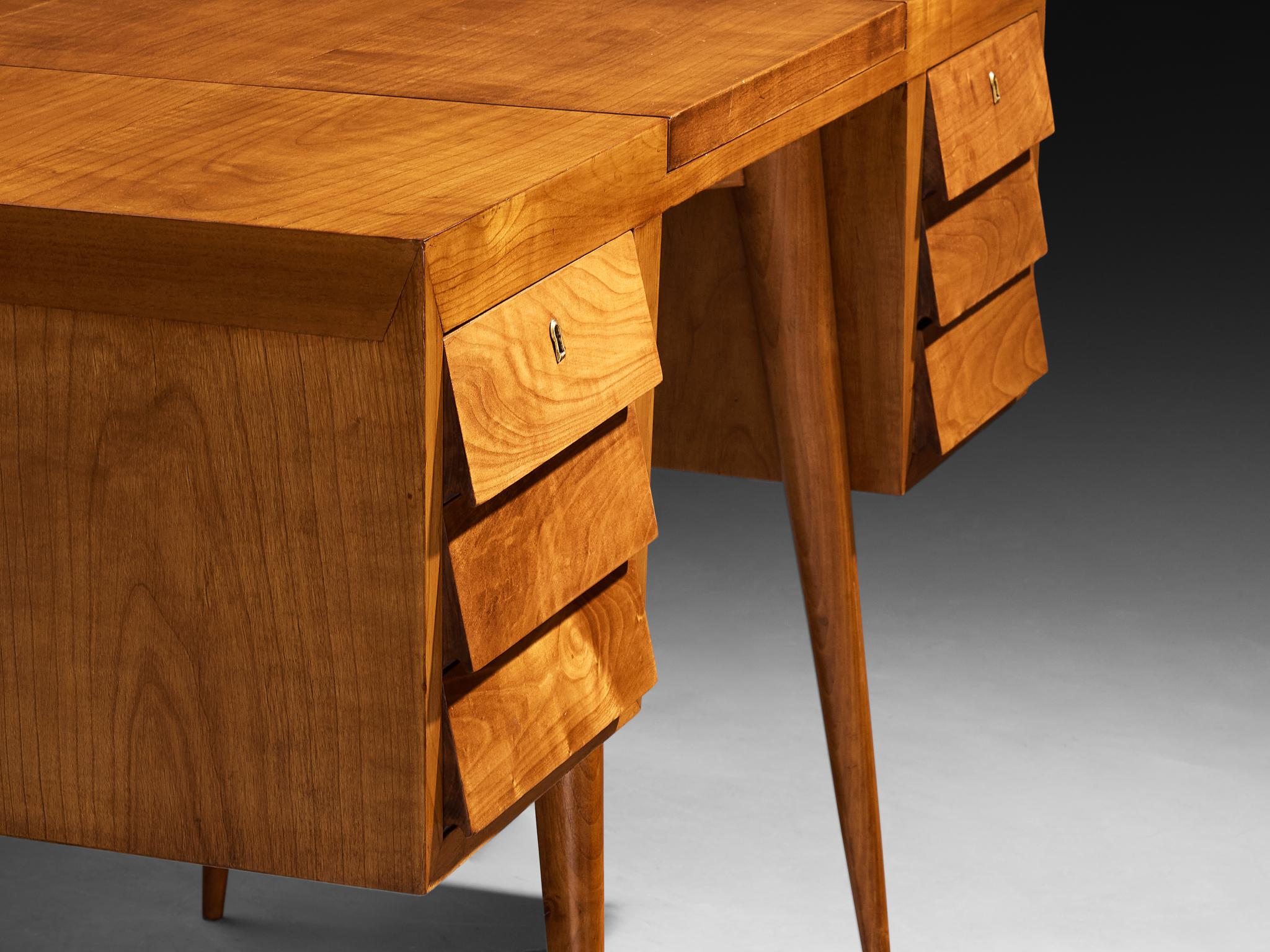 1950s Mid-Century Modern Vanity Table with Mirror in Cherry