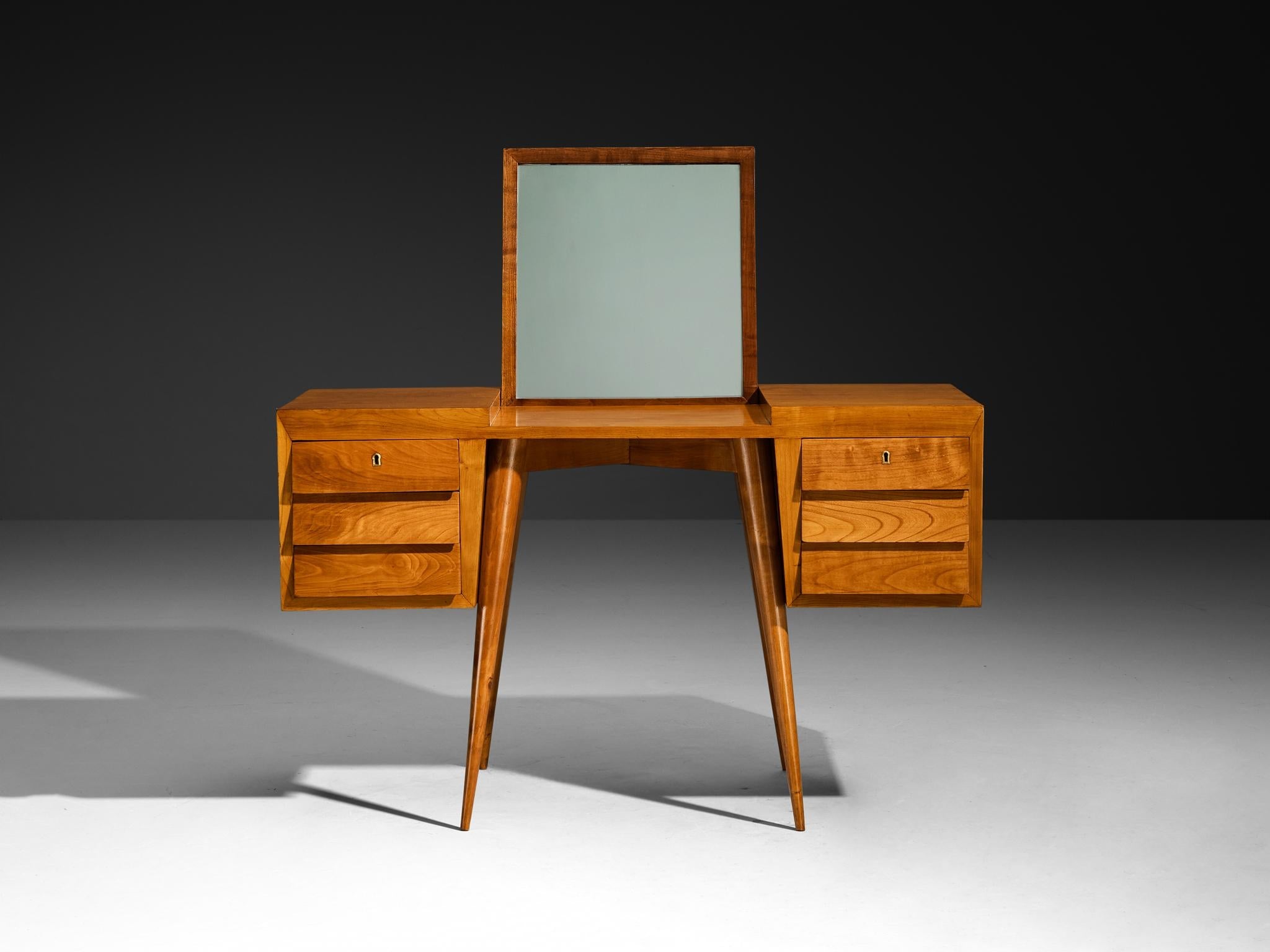 1950s Mid-Century Modern Vanity Table with Mirror in Cherry