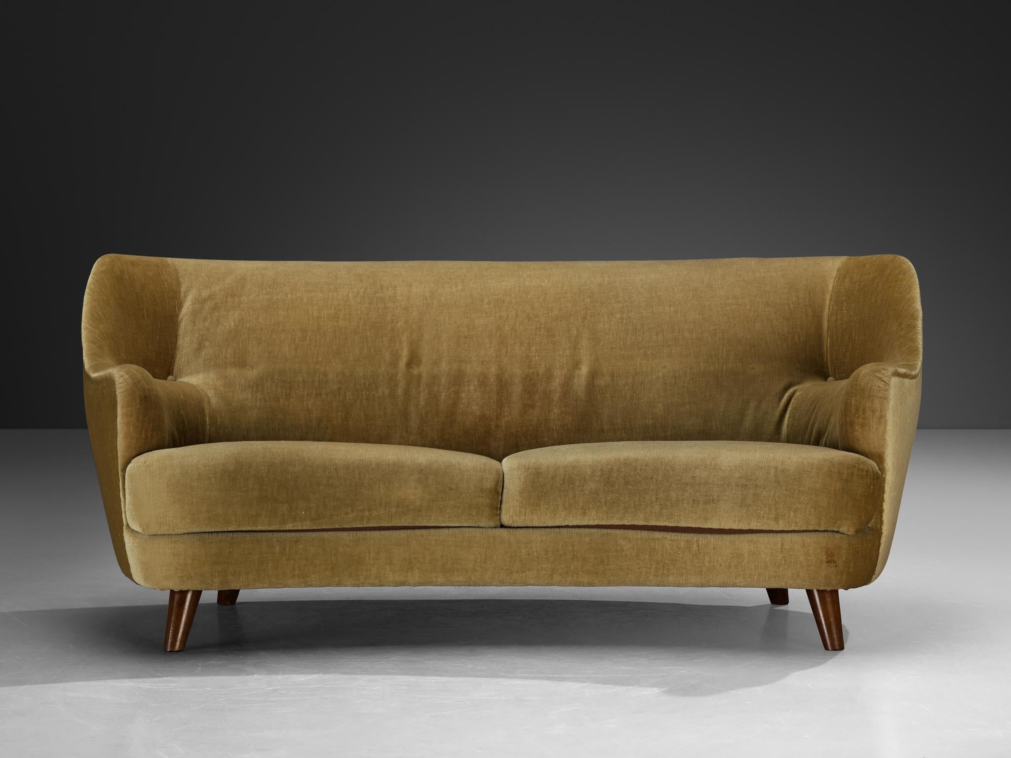 Mid-century Sculptural Sofa with Integrated Armrests