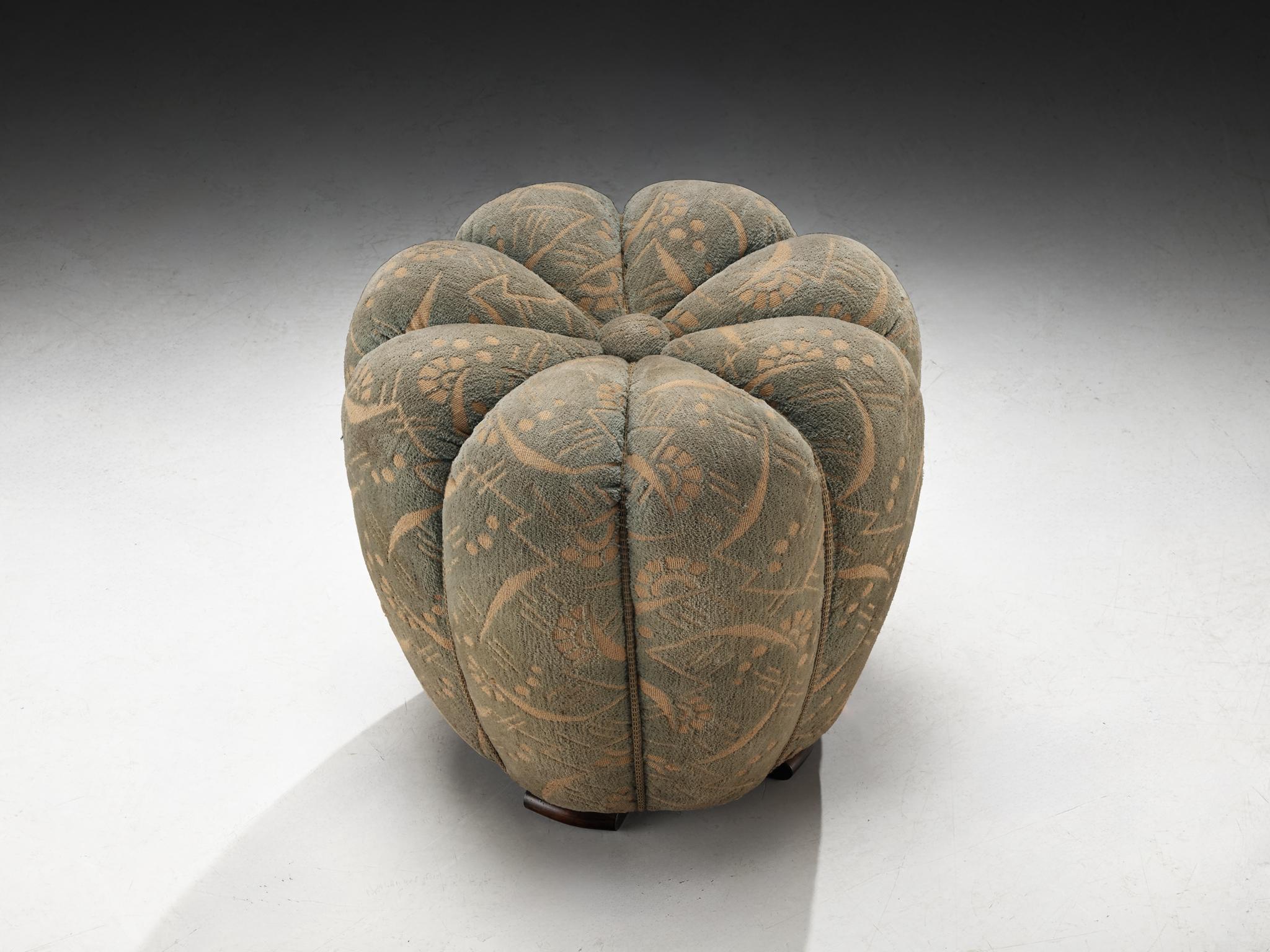 Jindrich Halabala Stool in Decorative Green Upholstery