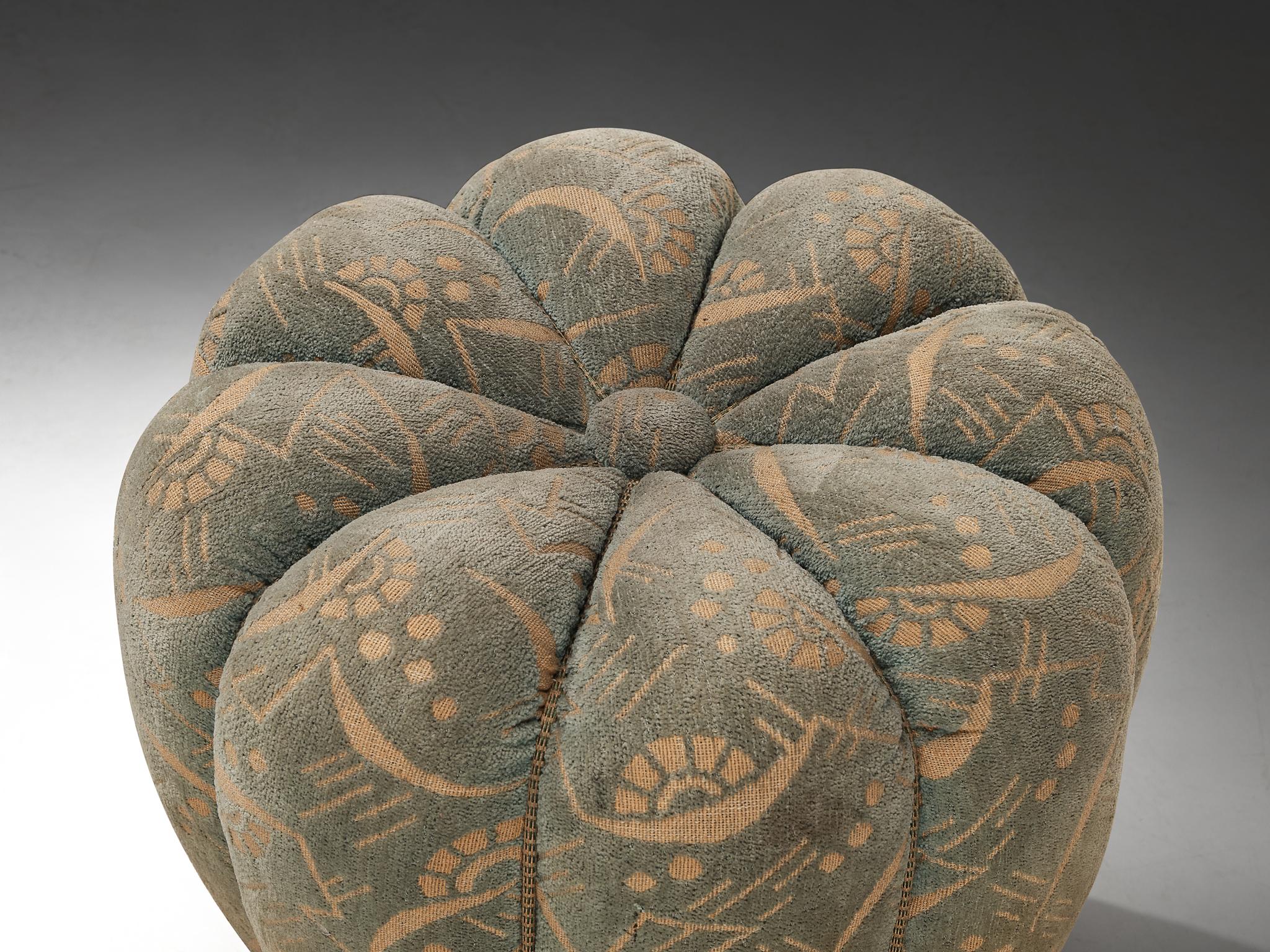 Jindrich Halabala Stool in Decorative Green Upholstery