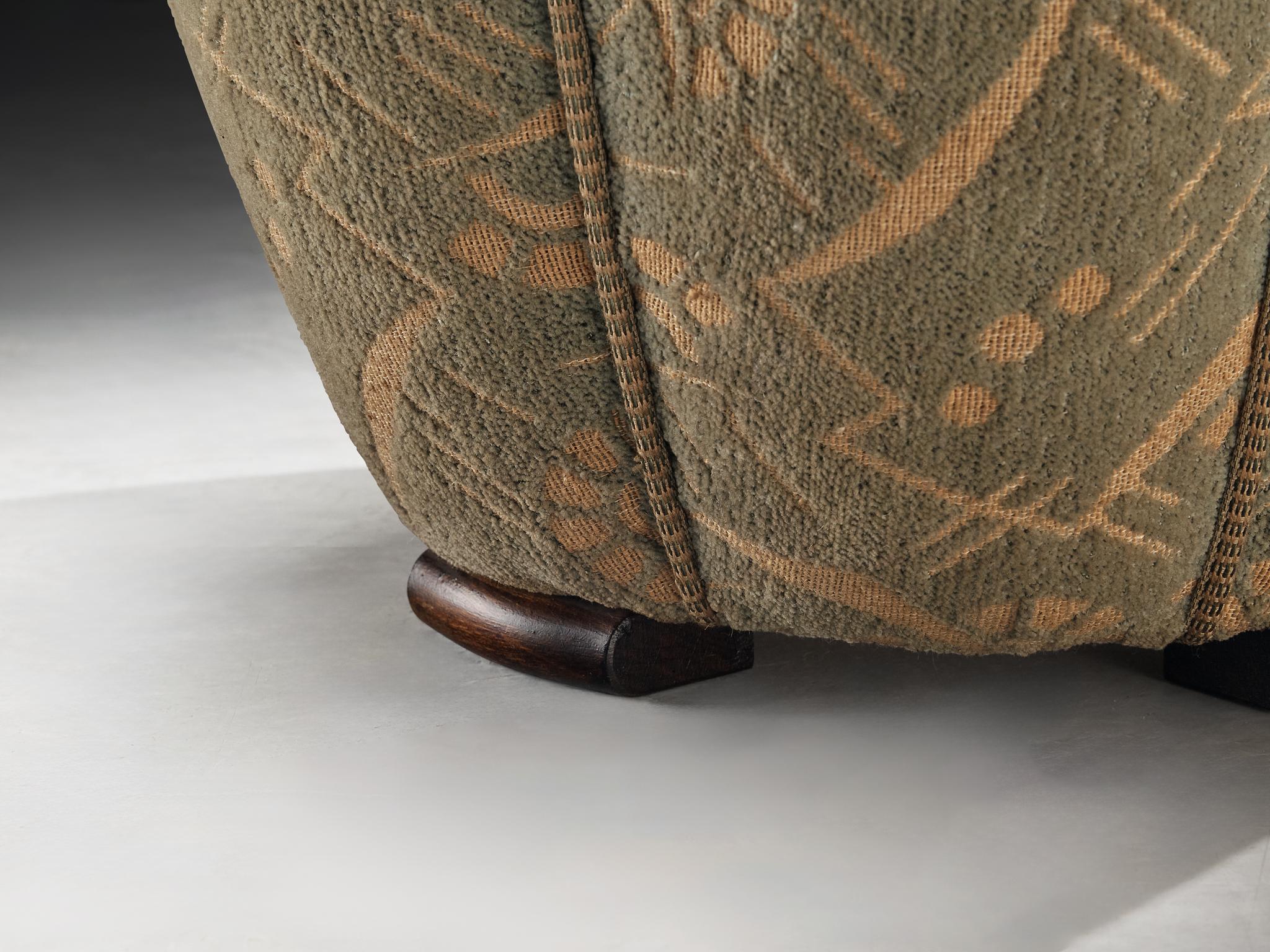 Jindrich Halabala Stool in Decorative Green Upholstery